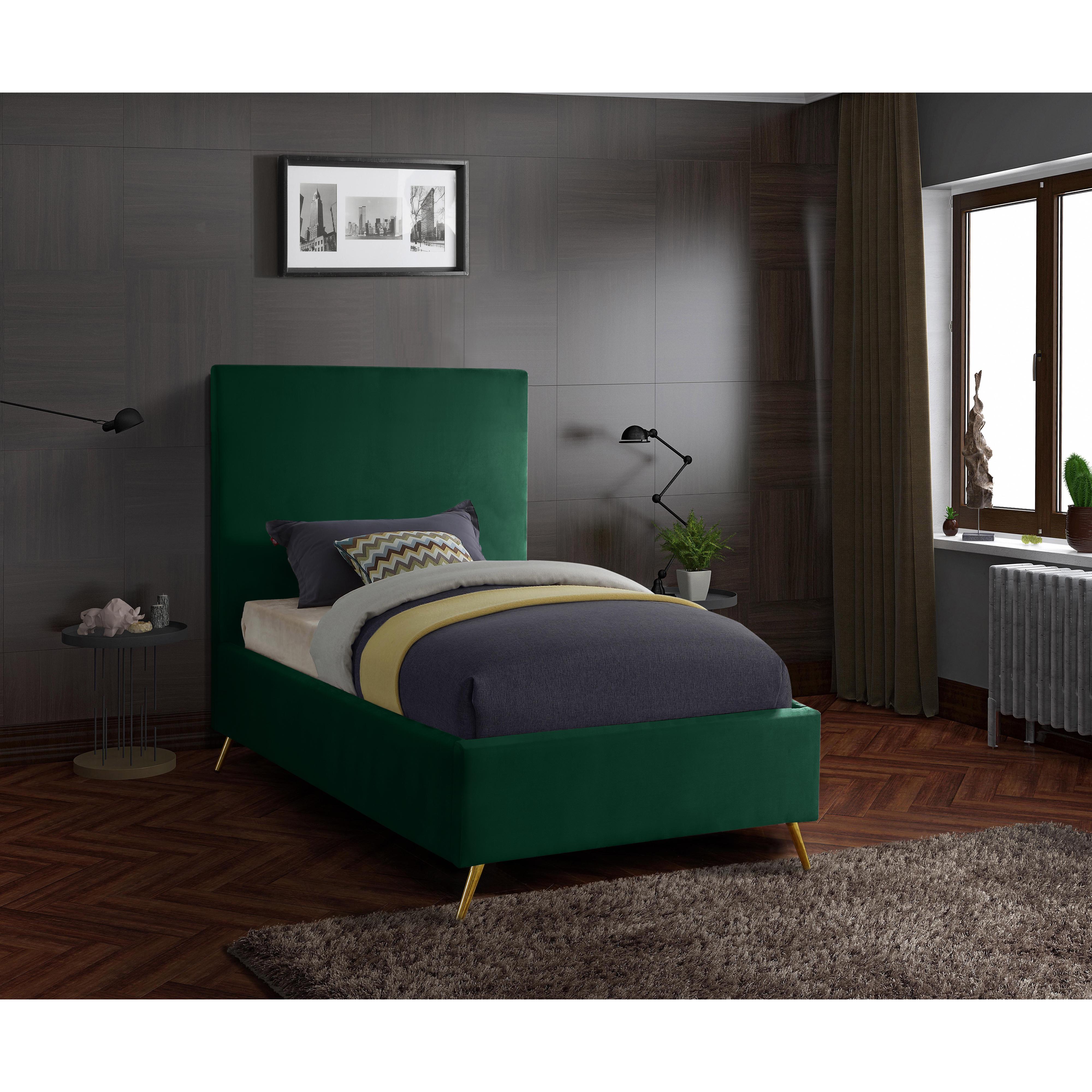 Meridian Jasmine Green Velvet Twin Bed