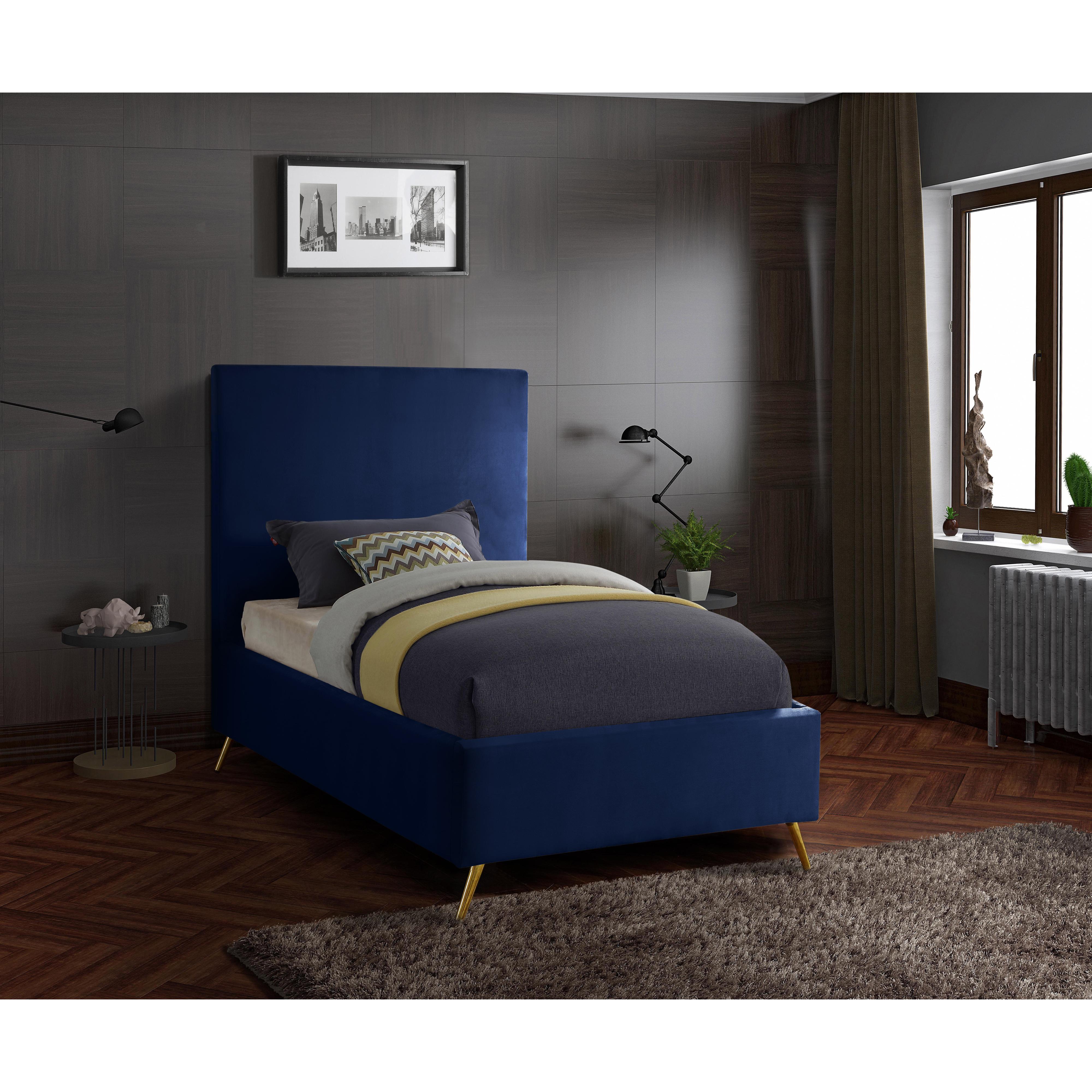 Meridian Jasmine Navy Velvet Twin Bed