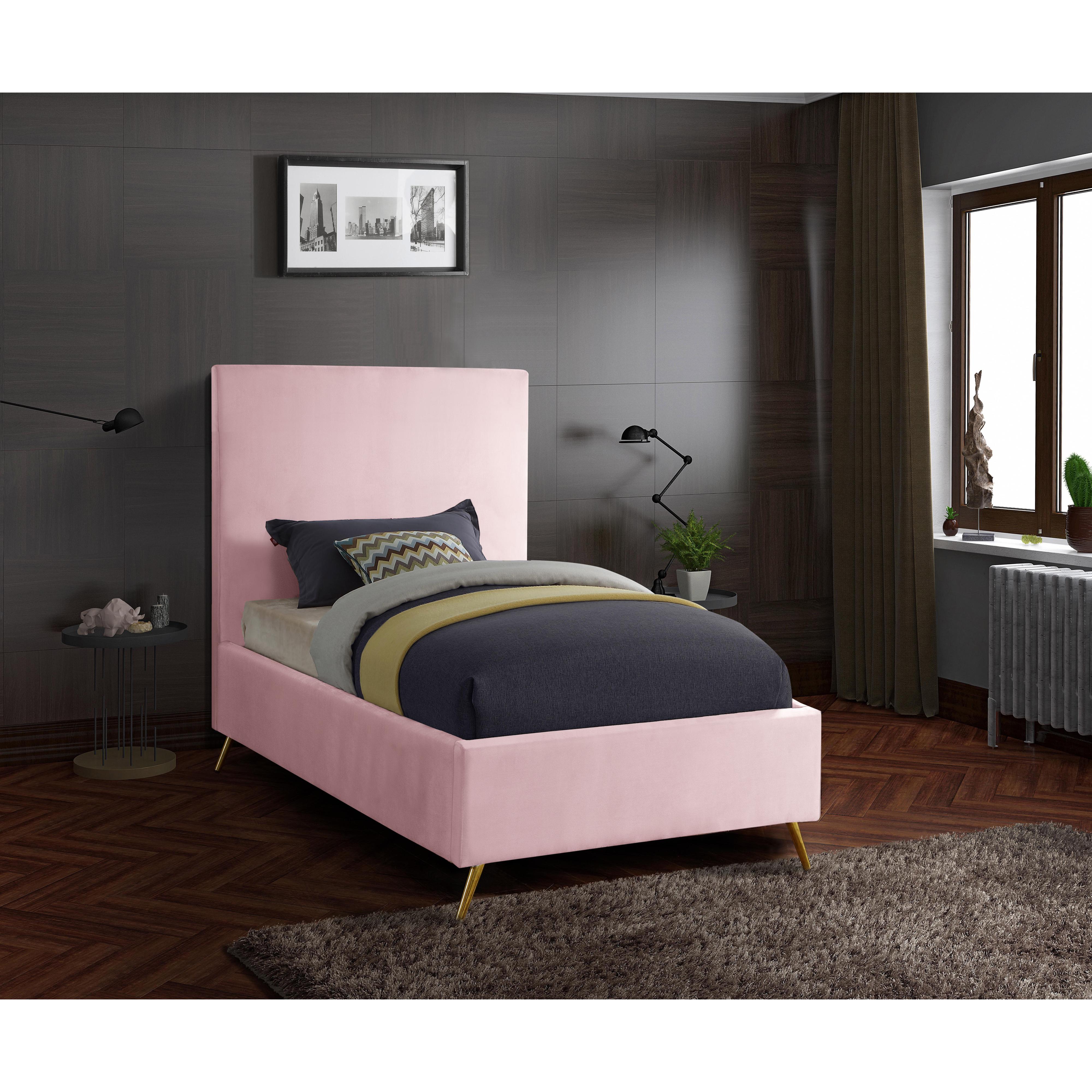Meridian Jasmine Pink Velvet Twin Bed