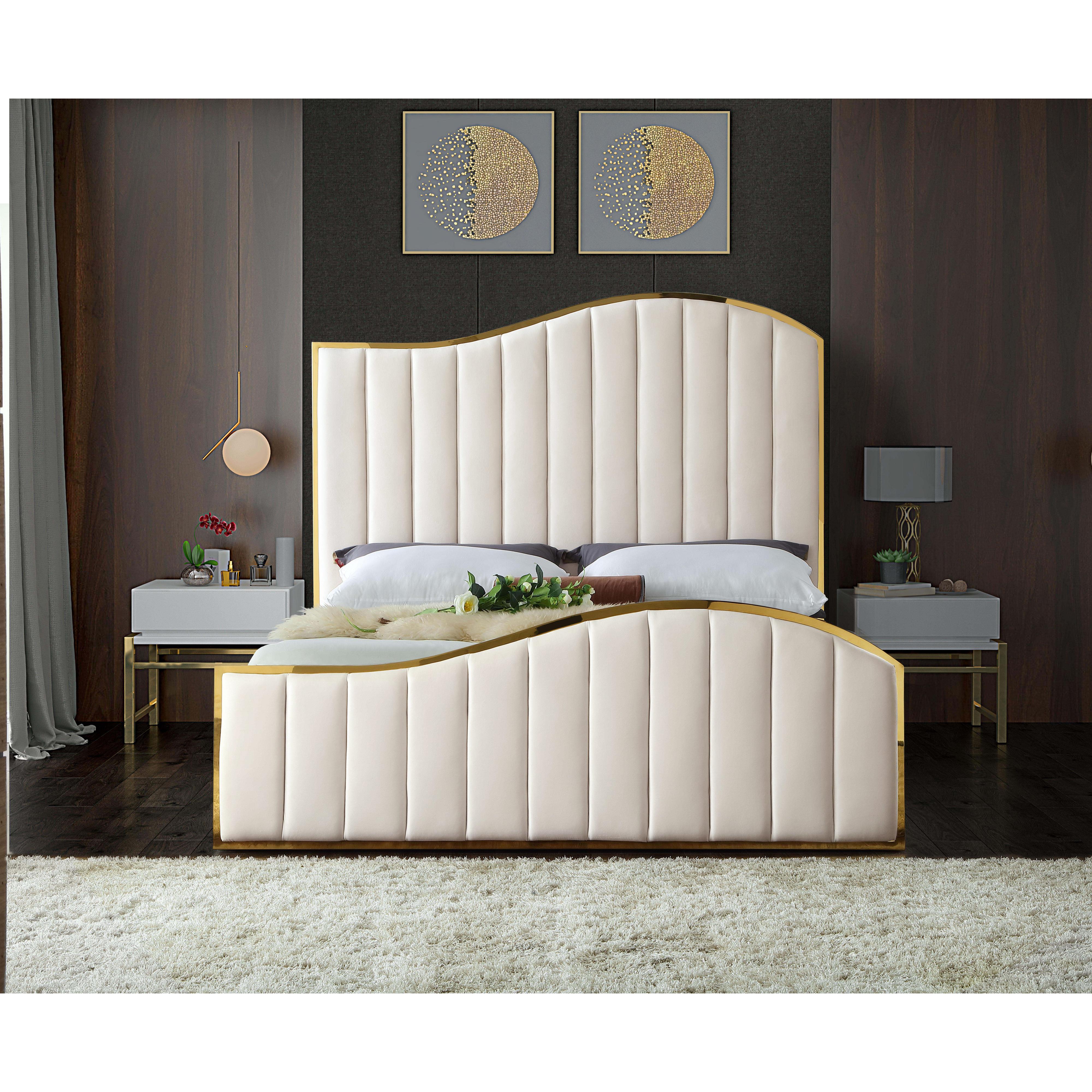 Meridian Jolie Cream Velvet King Bed (3 Boxes)