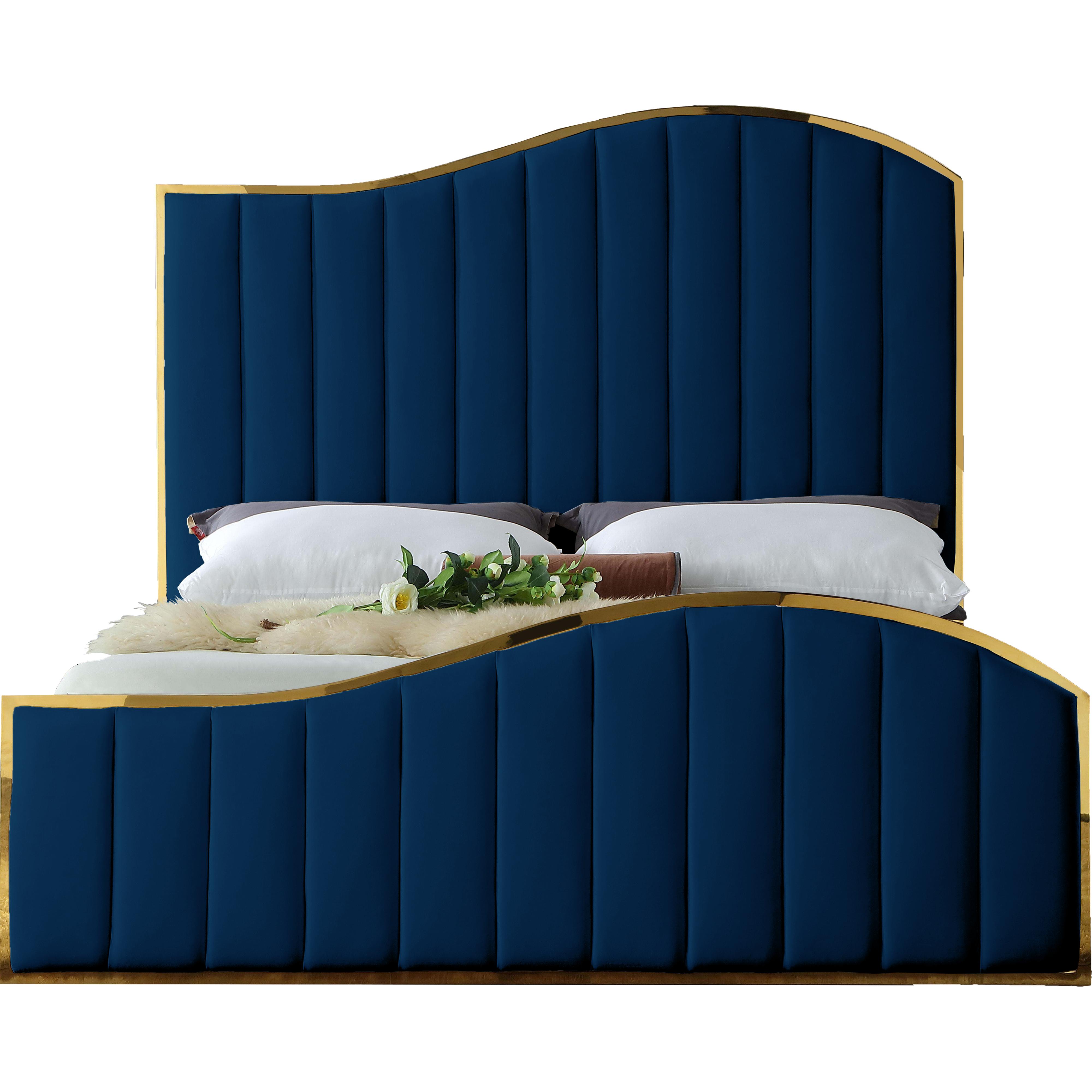 Meridian Jolie Navy Velvet King Bed (3 Boxes)
