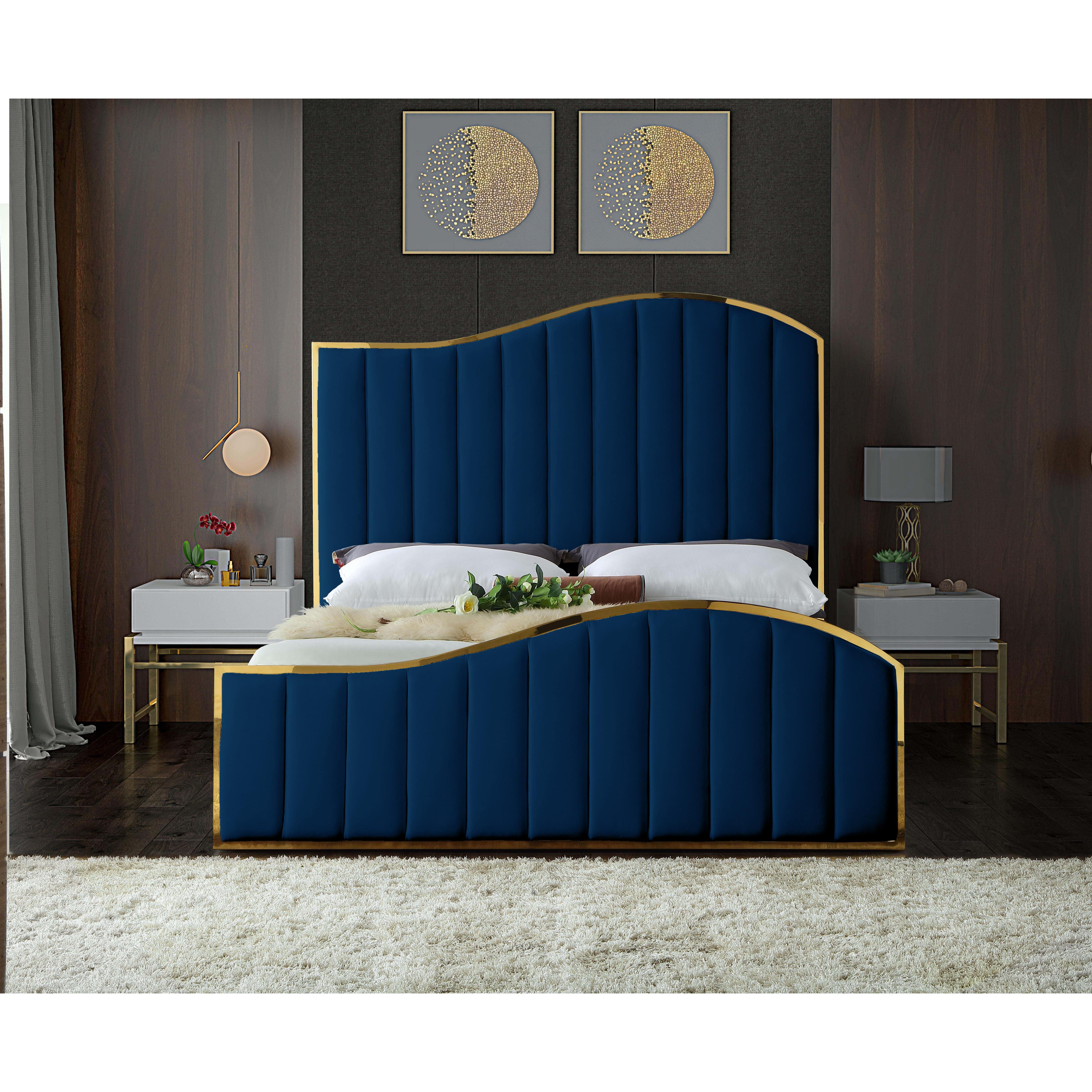 Meridian Jolie Navy Velvet King Bed (3 Boxes)