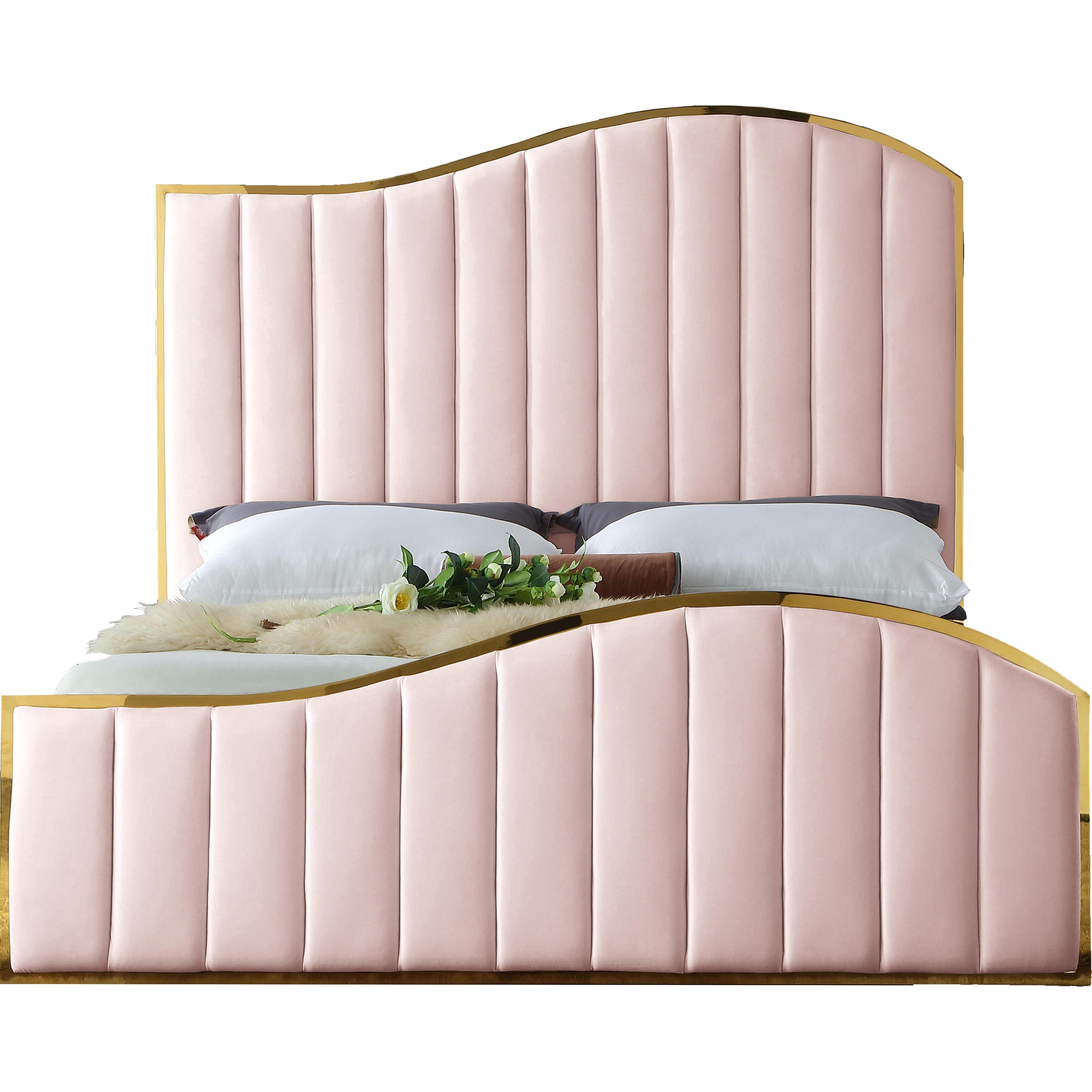 Meridian Jolie Pink Velvet King Bed (3 Boxes)