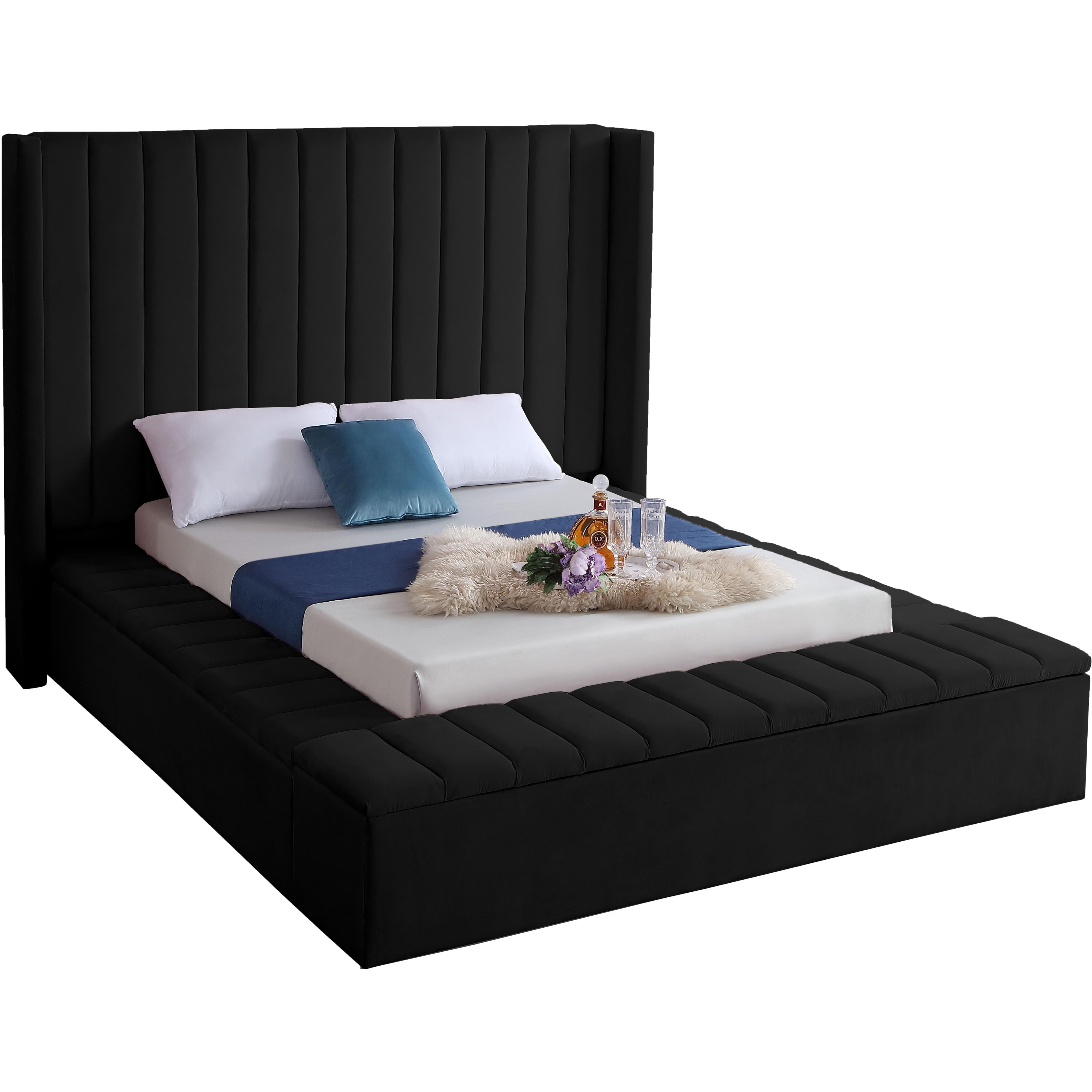 Meridian Kiki Black Velvet Queen Bed (3 Boxes)
