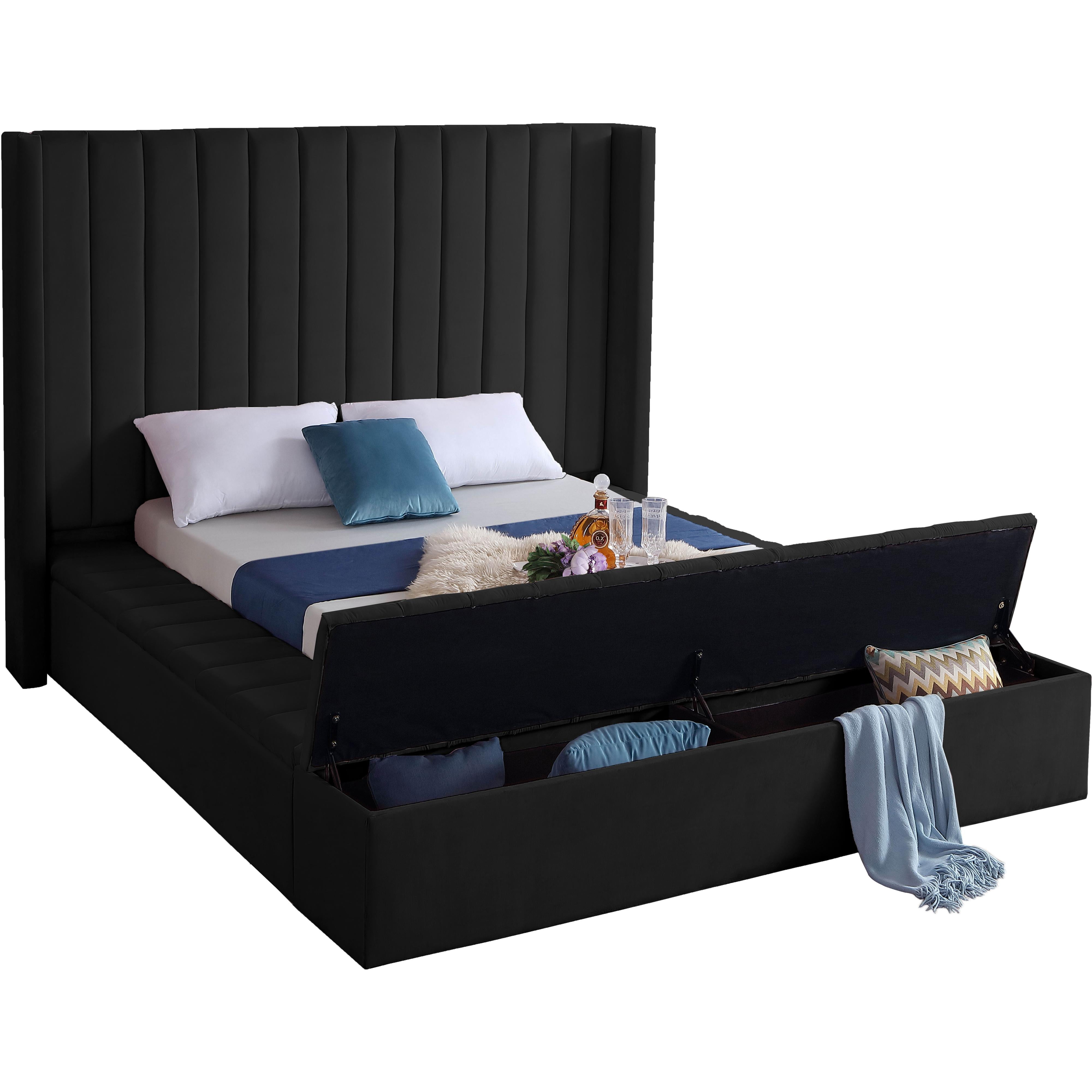 Meridian Kiki Black Velvet Queen Bed (3 Boxes)
