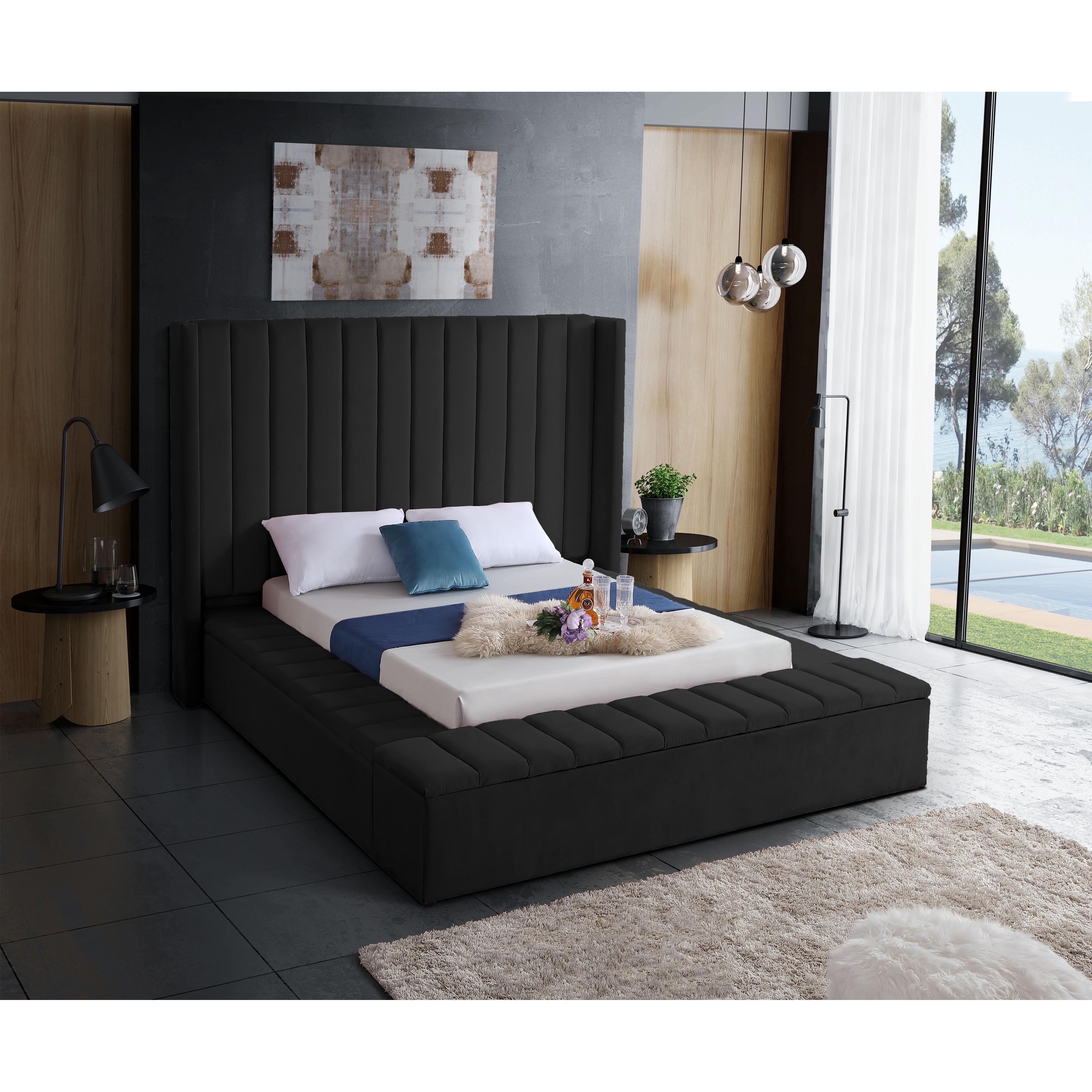 Meridian Kiki Black Velvet Queen Bed (3 Boxes)