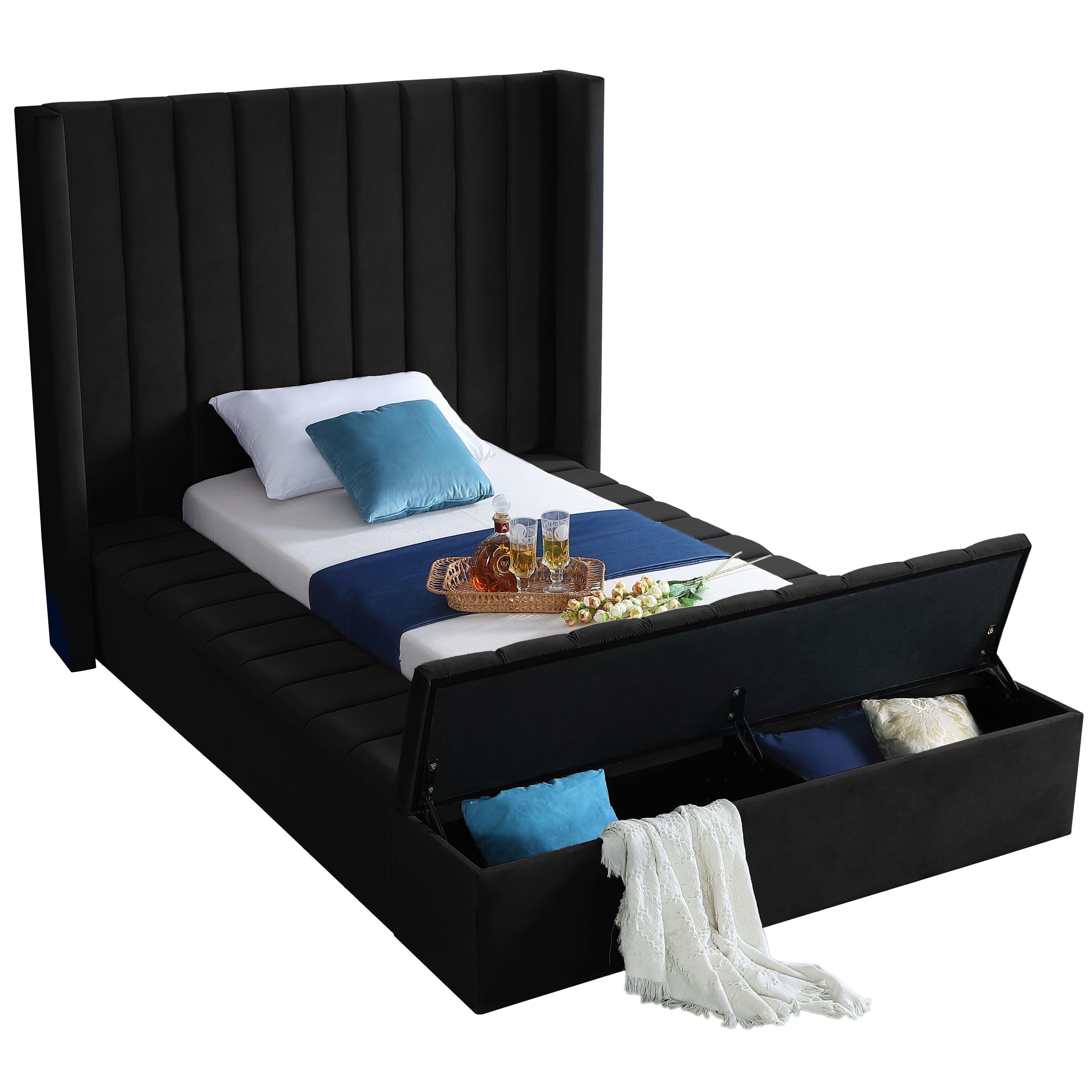 Meridian Kiki Black Velvet Twin Bed (3 Boxes)