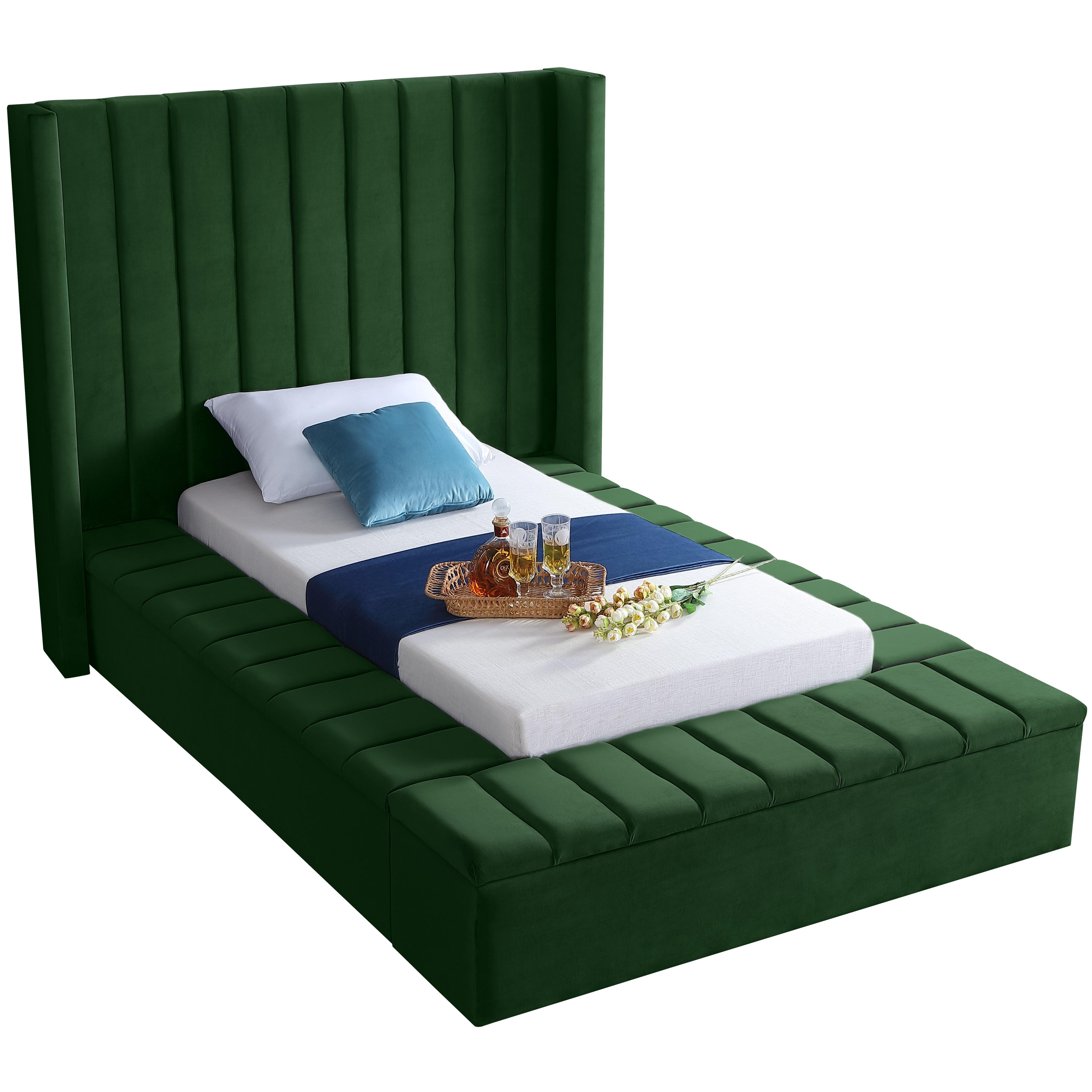 Meridian Kiki Green Velvet Twin Bed (3 Boxes)