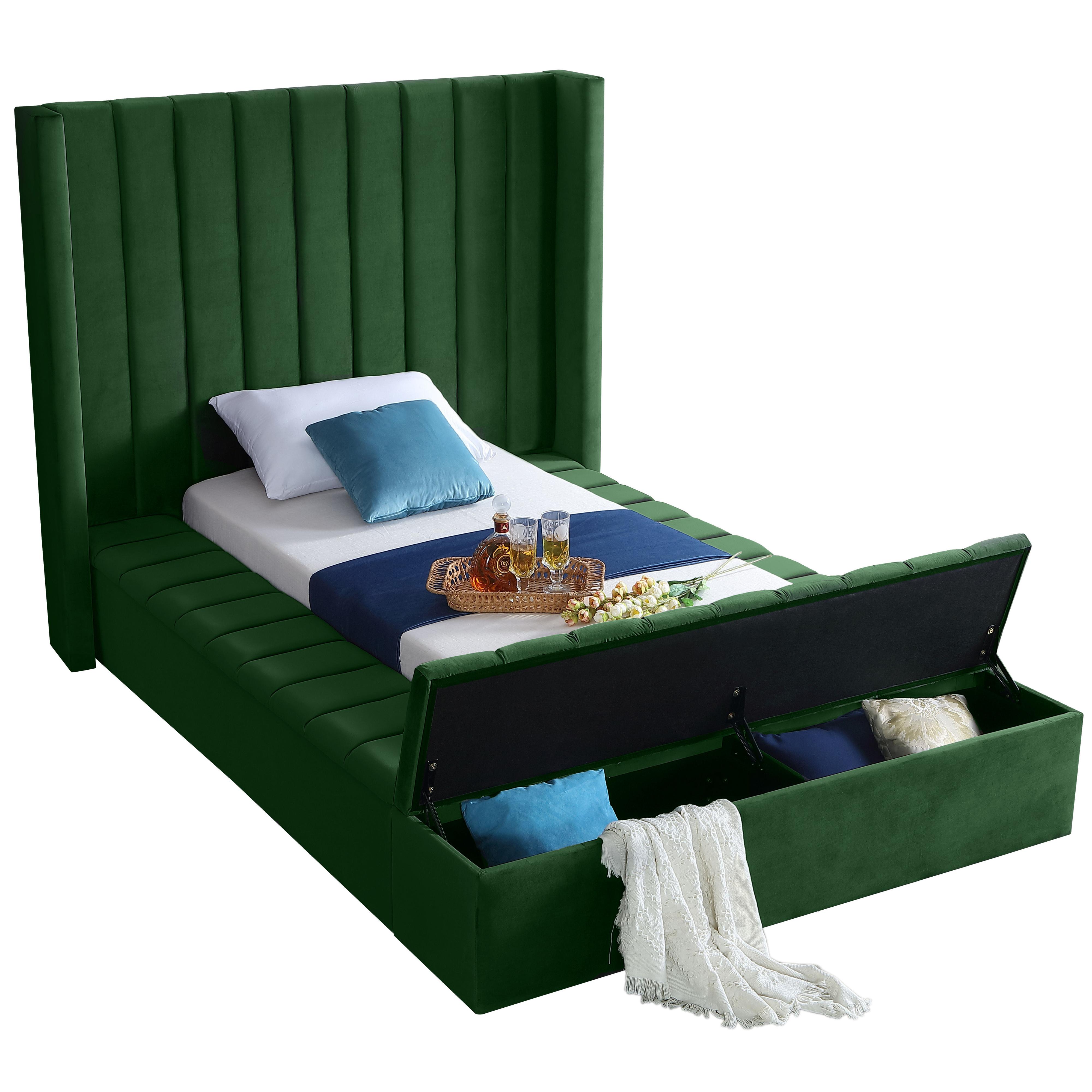 Meridian Kiki Green Velvet Twin Bed (3 Boxes)