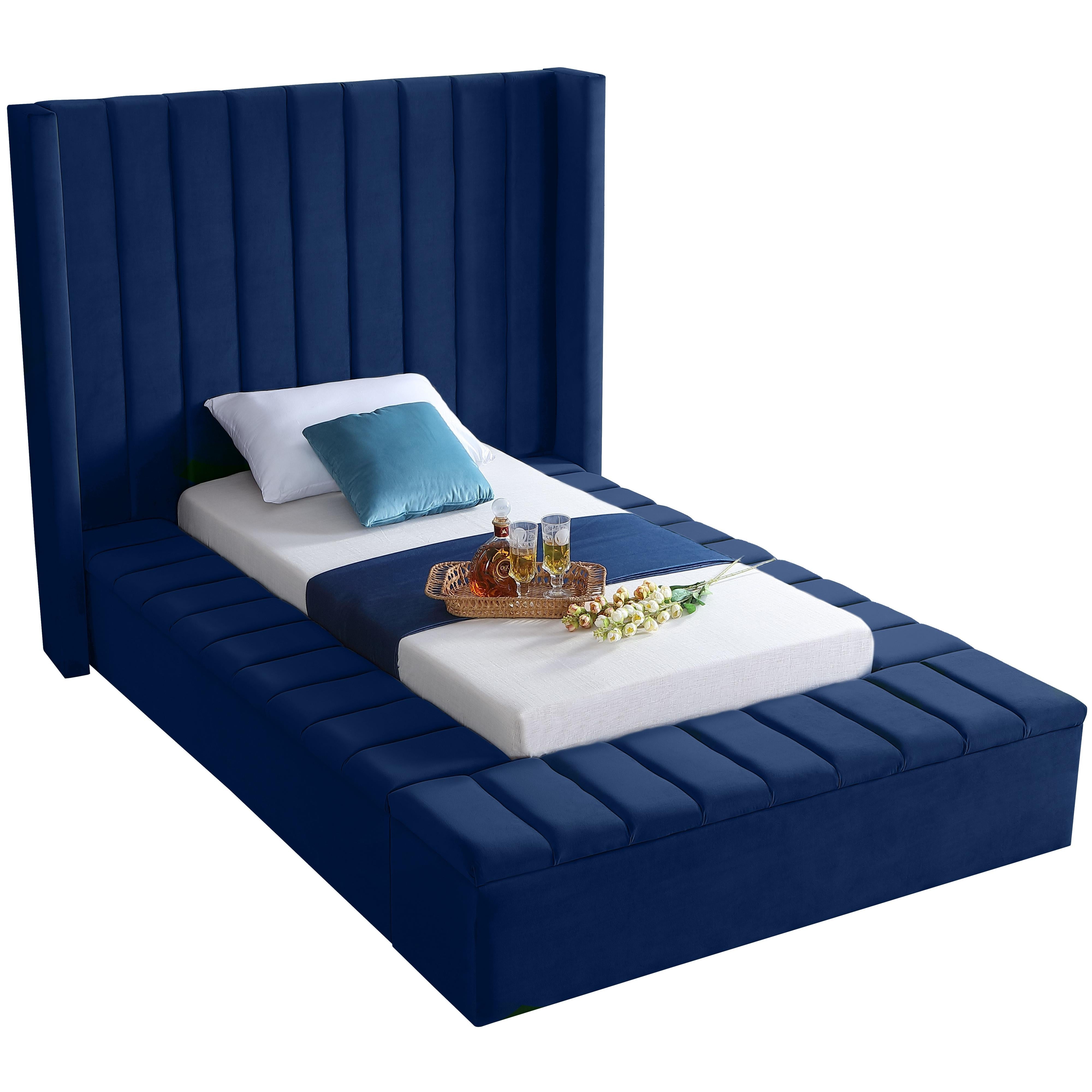 Meridian Kiki Navy Velvet Twin Bed (3 Boxes)