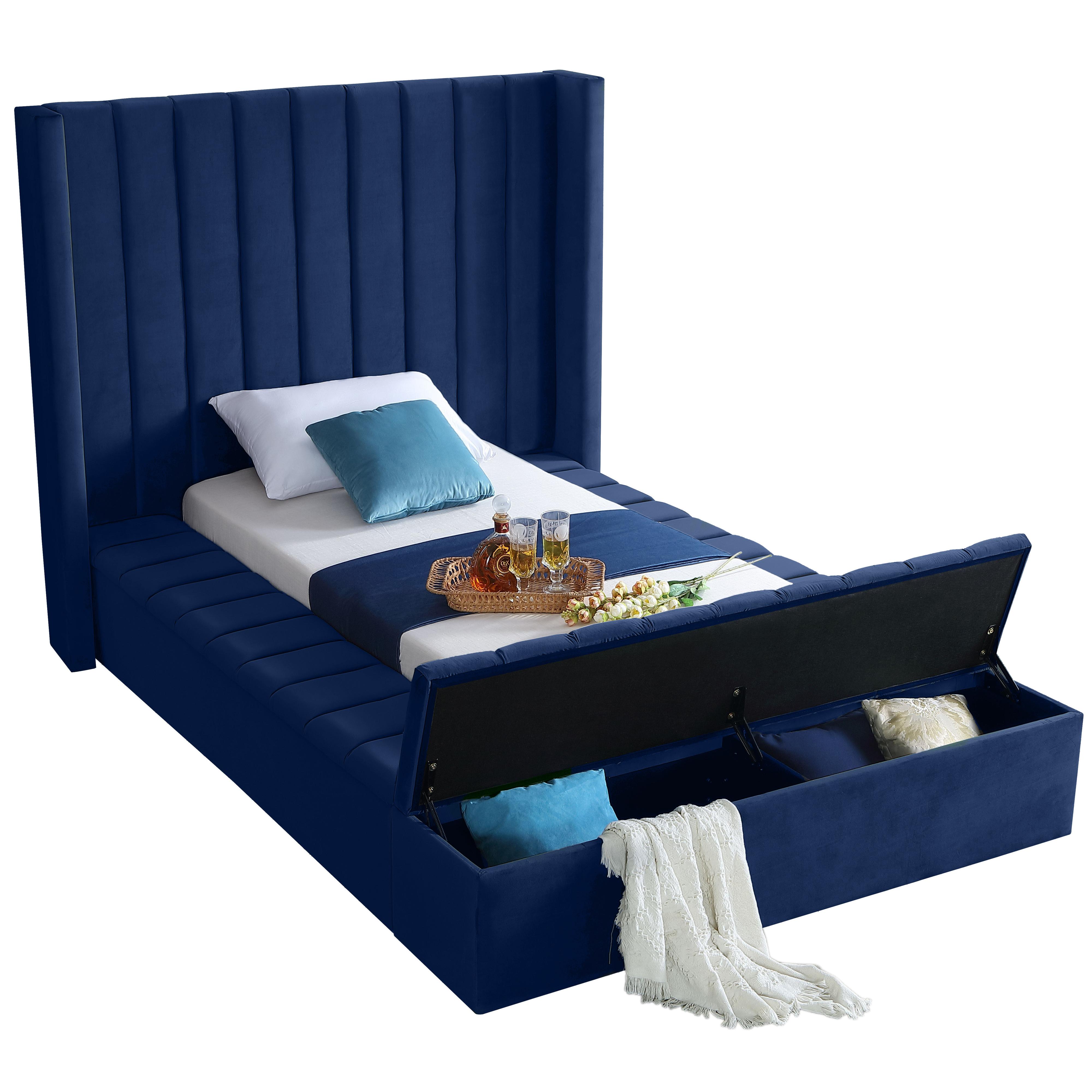Meridian Kiki Navy Velvet Twin Bed (3 Boxes)