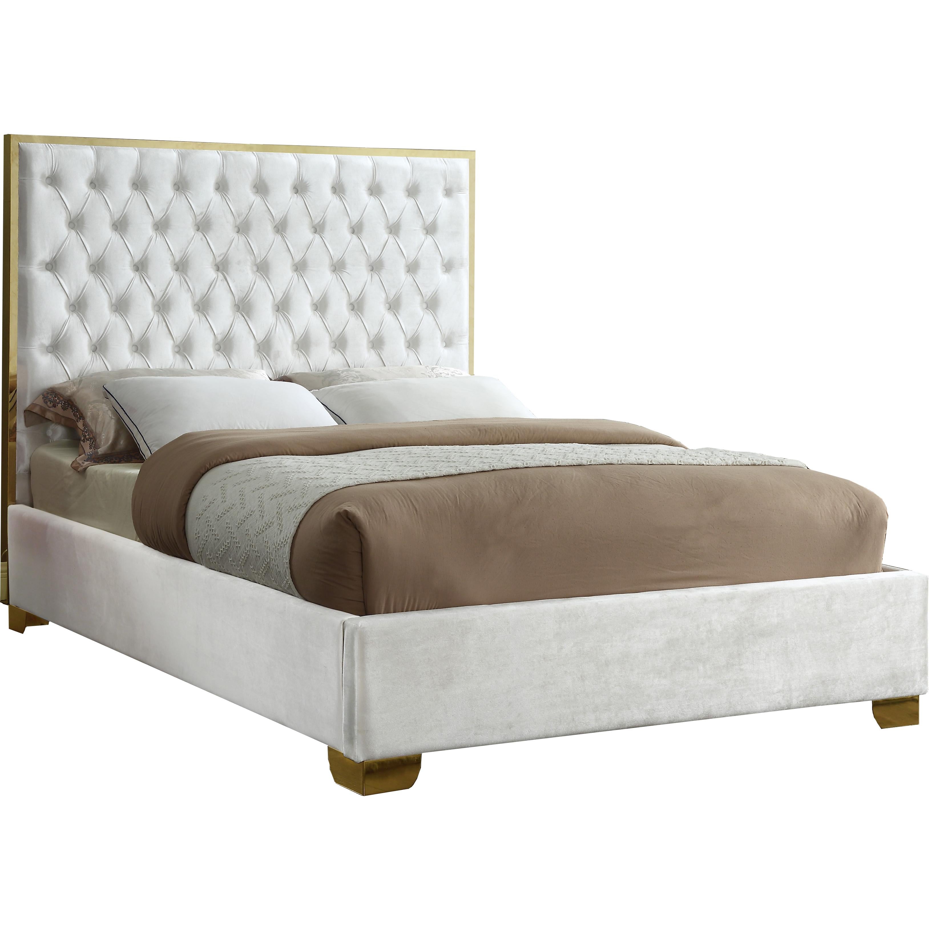 Meridian Lana White Velvet Full Bed