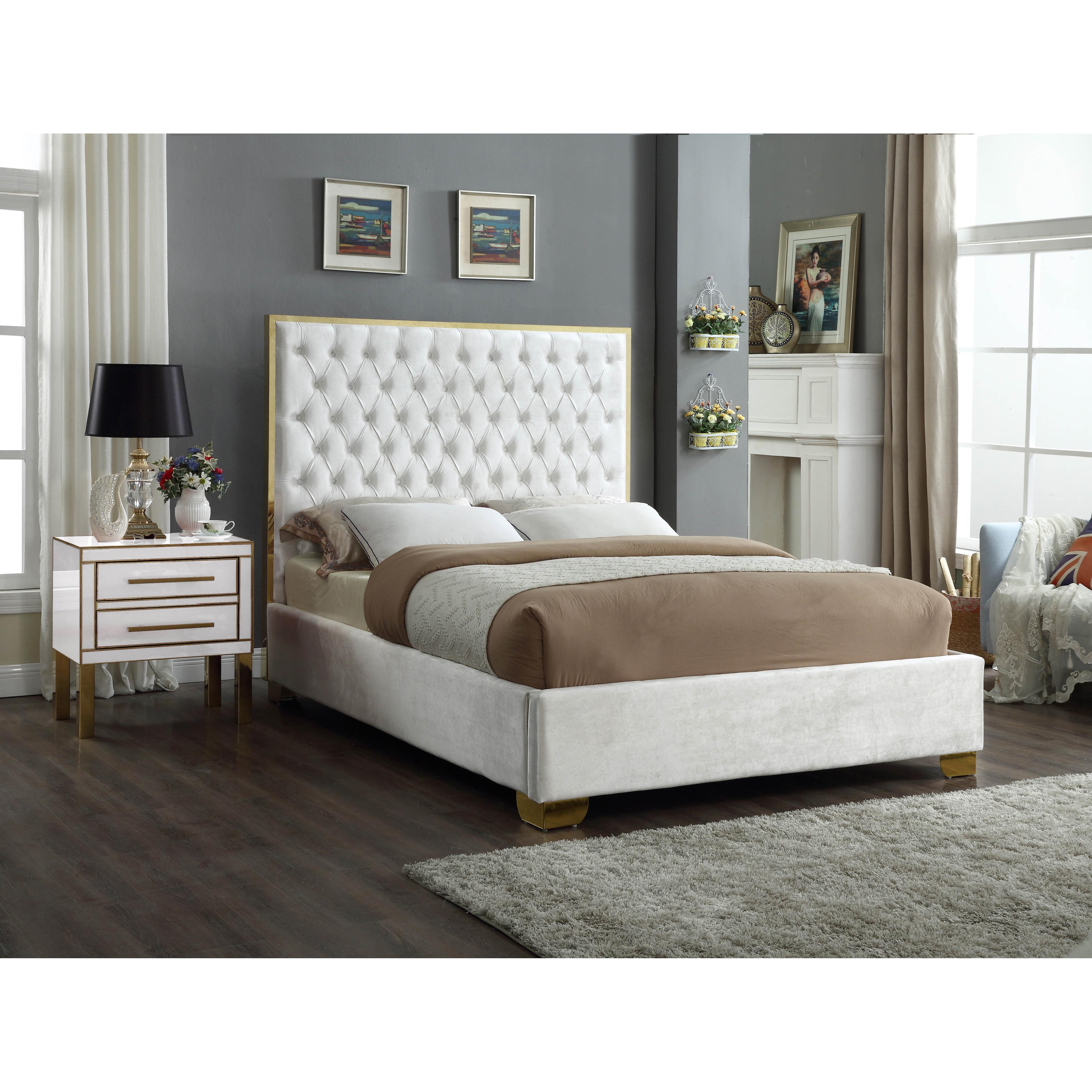 Meridian Lana White Velvet Full Bed