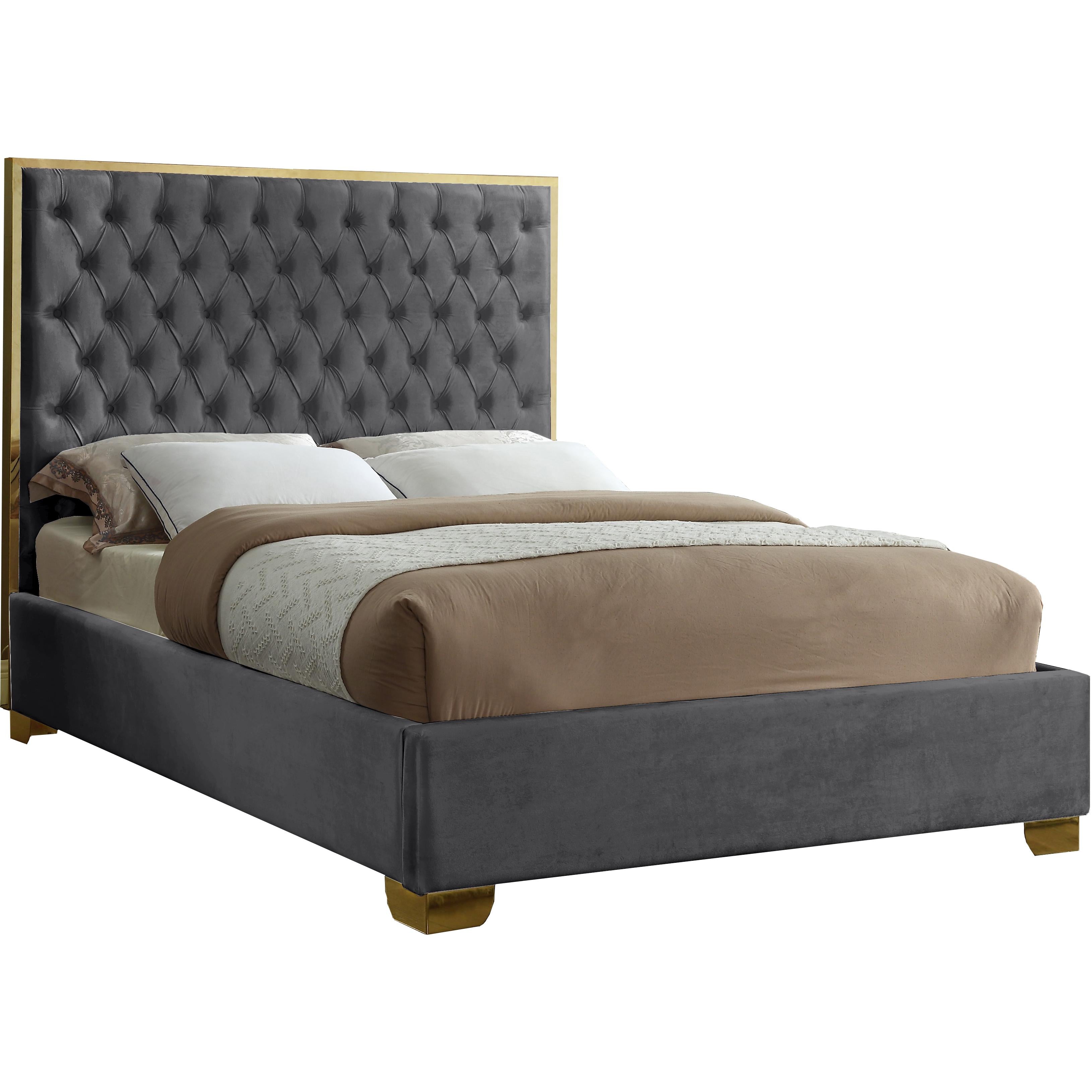 Meridian Lana Grey Velvet King Bed