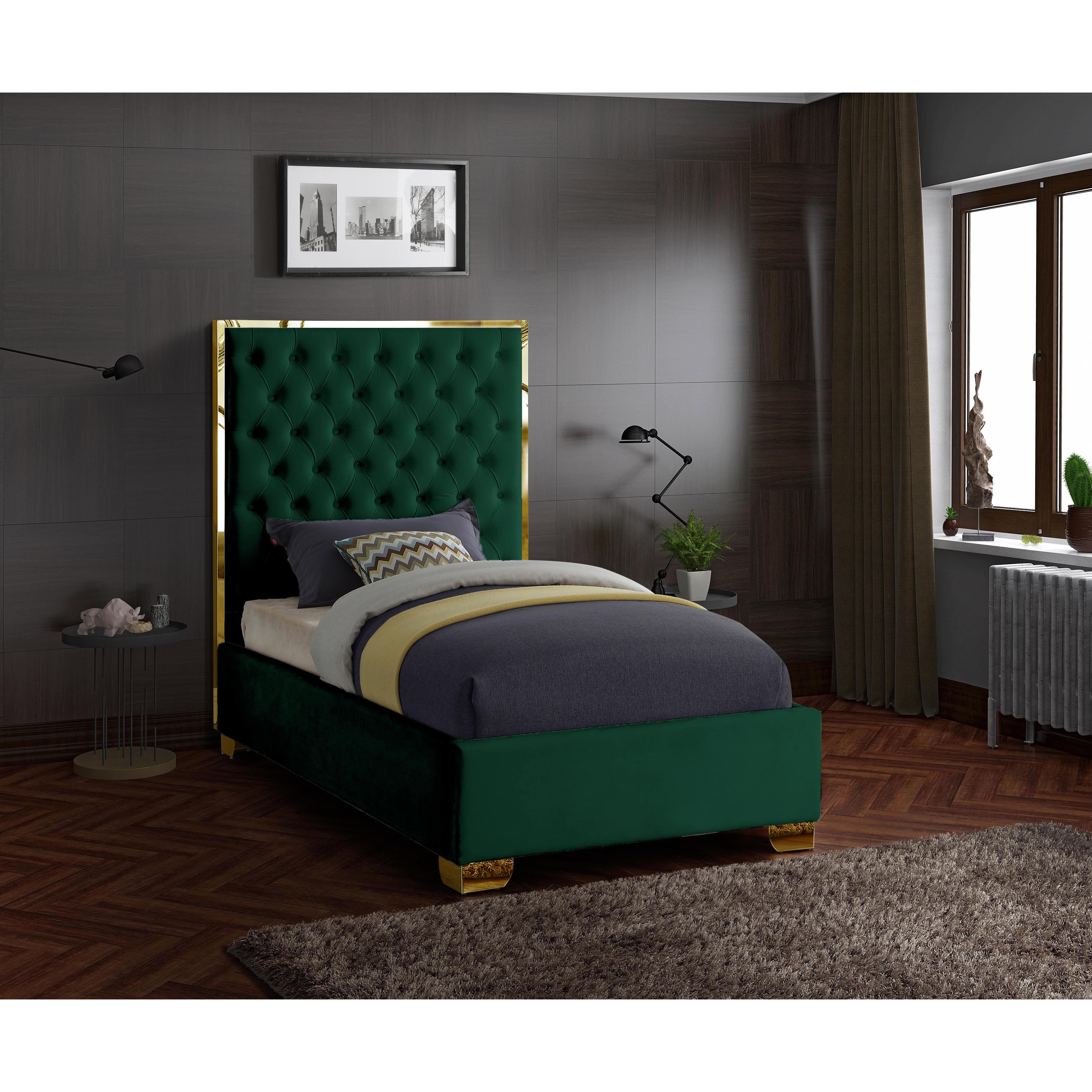 Meridian Lana Green Velvet Twin Bed