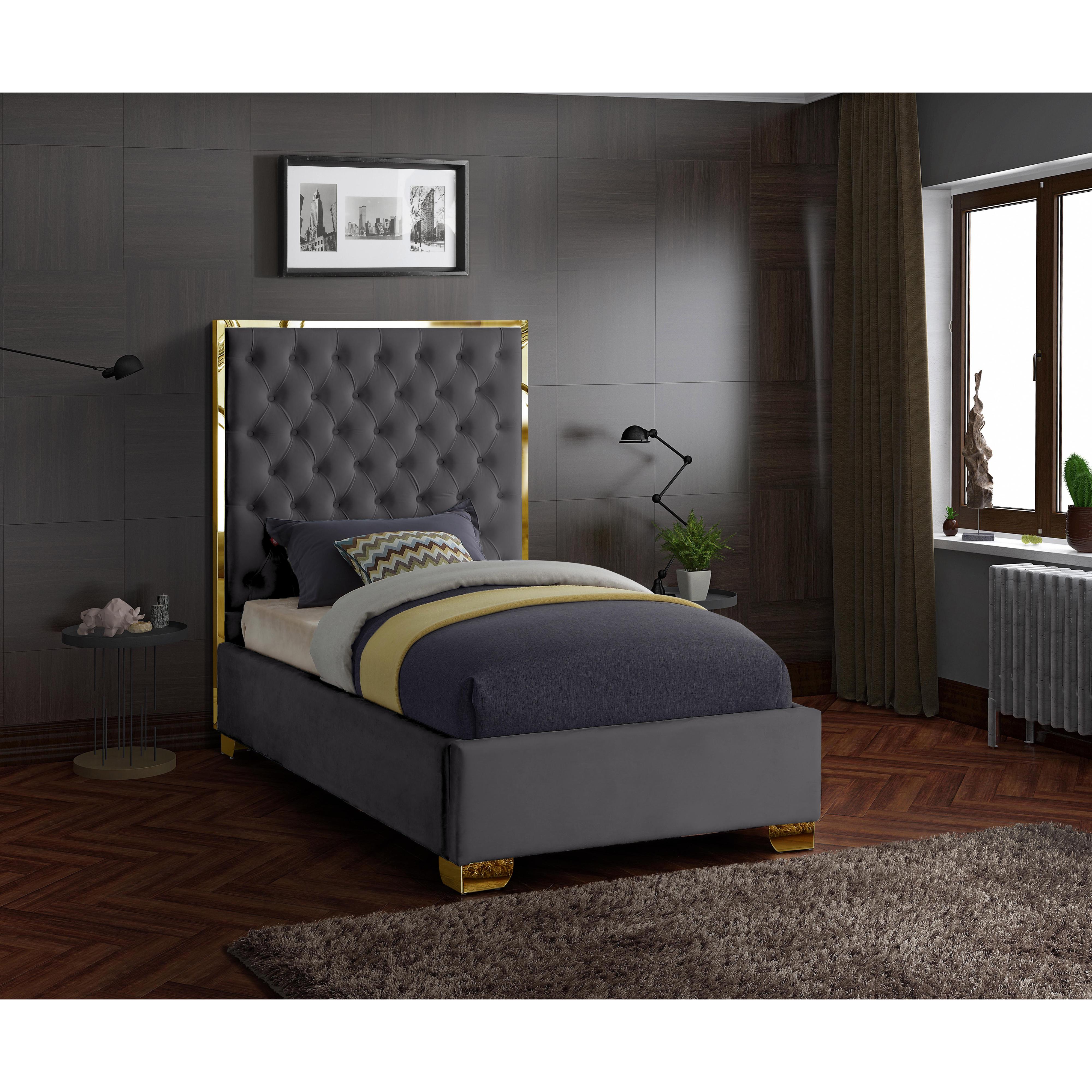 Meridian Lana Grey Velvet Twin Bed