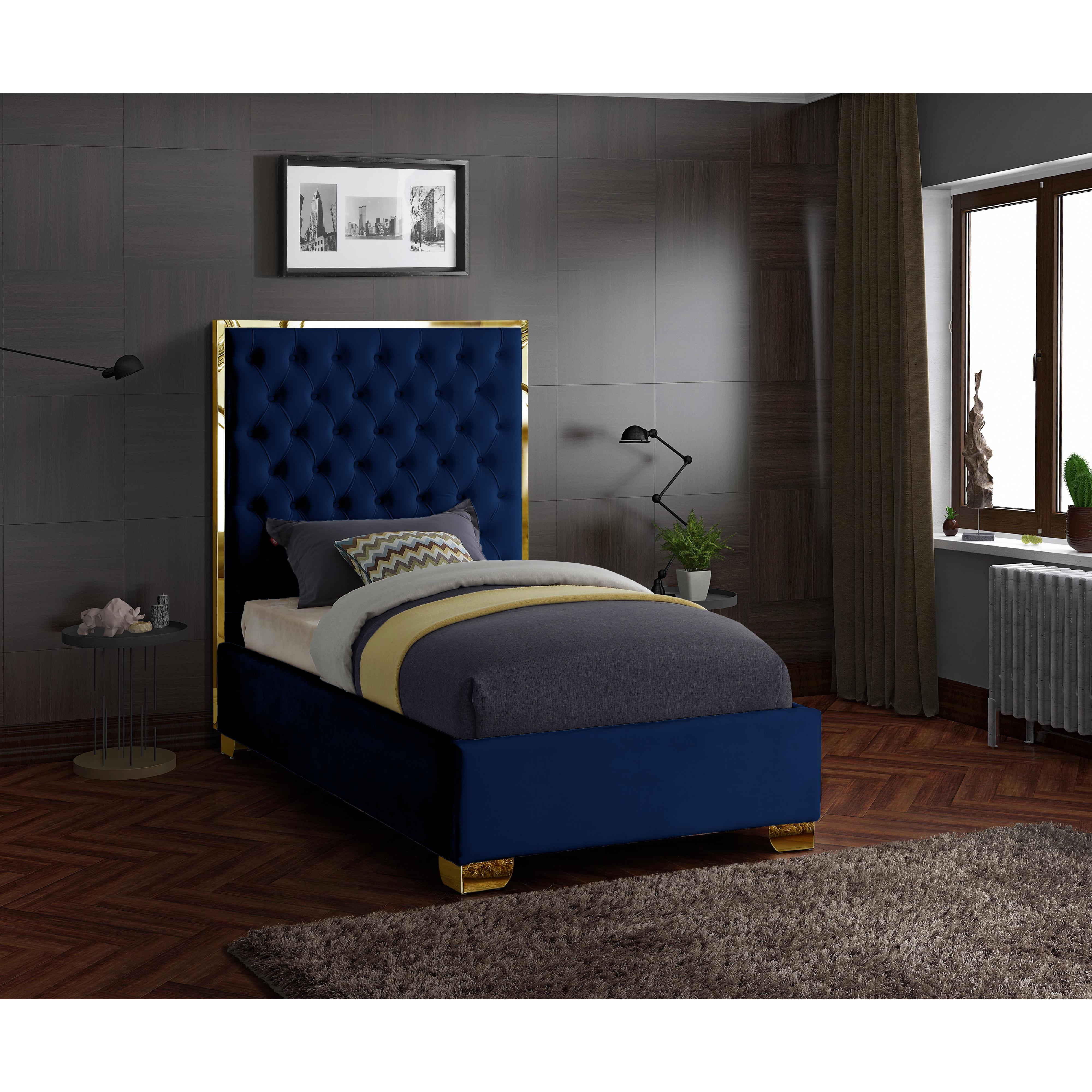 Meridian Lana Navy Velvet Twin Bed