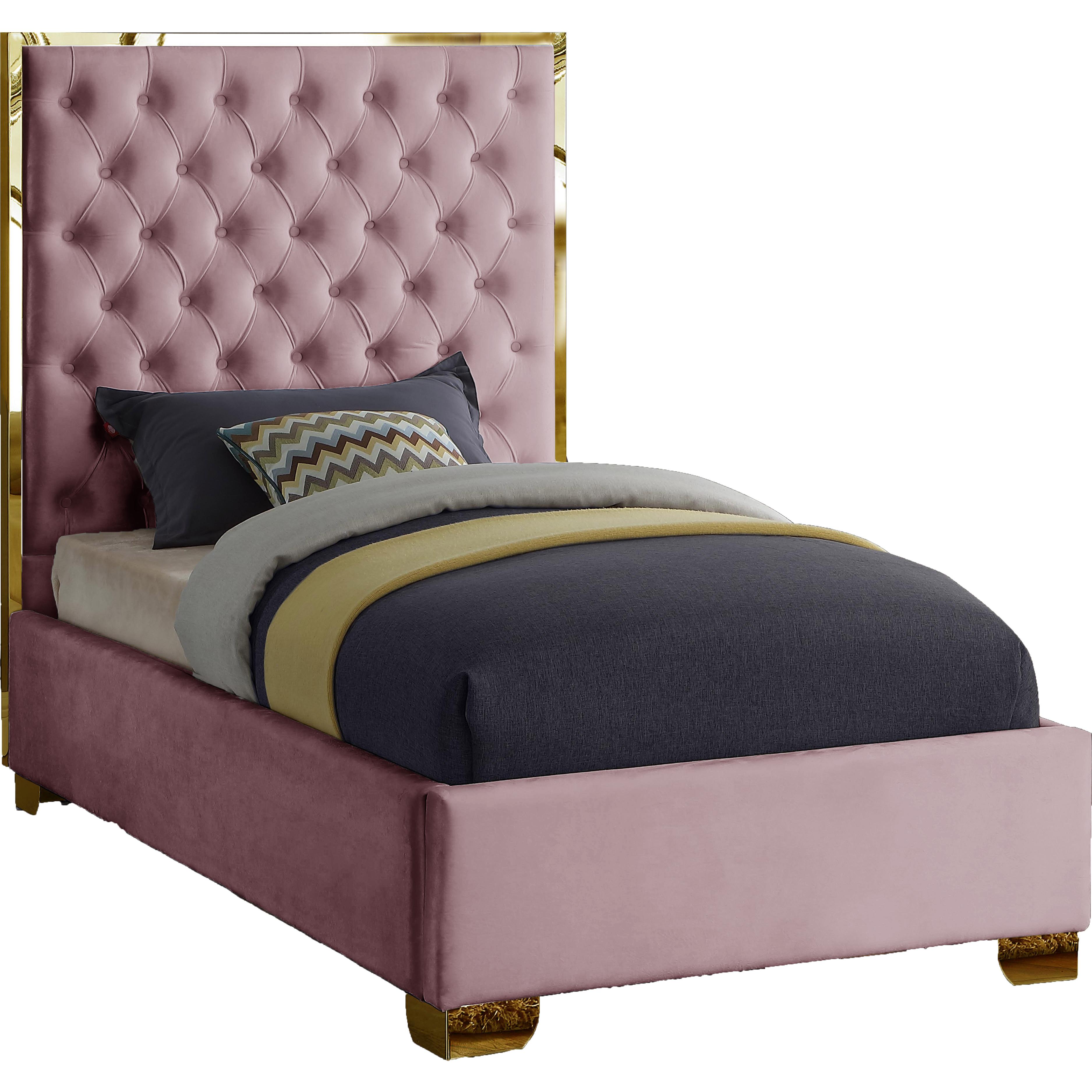 Meridian Lana Pink Velvet Twin Bed