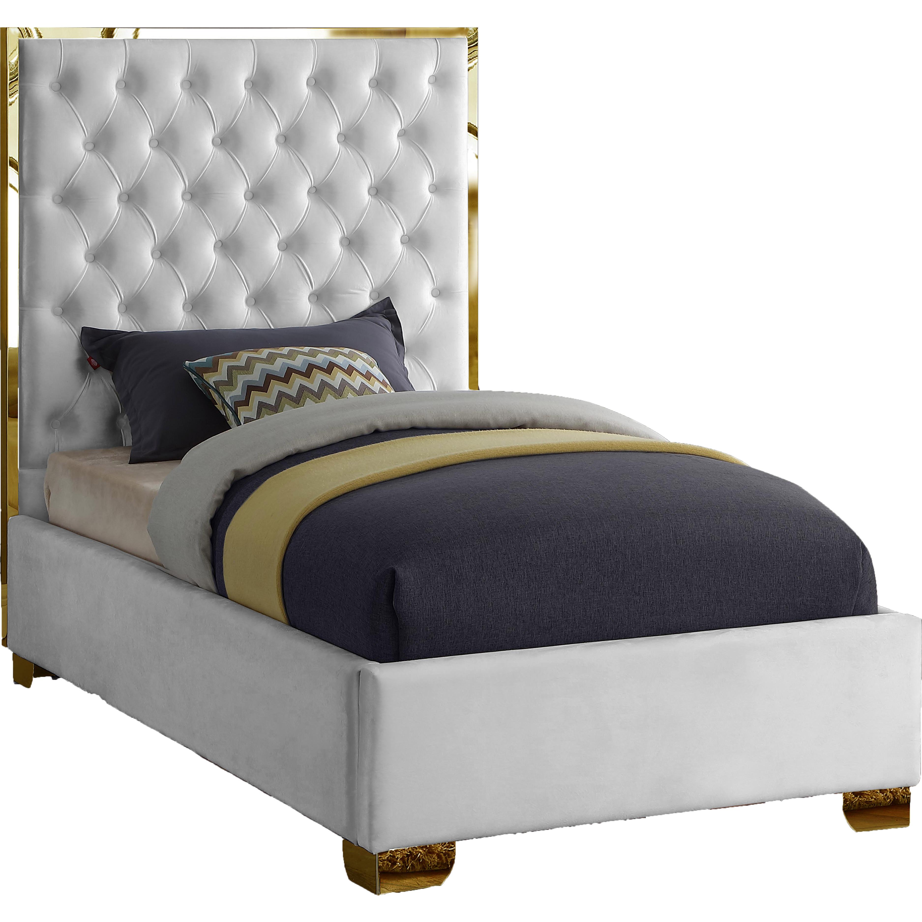 Meridian Lana White Velvet Twin Bed
