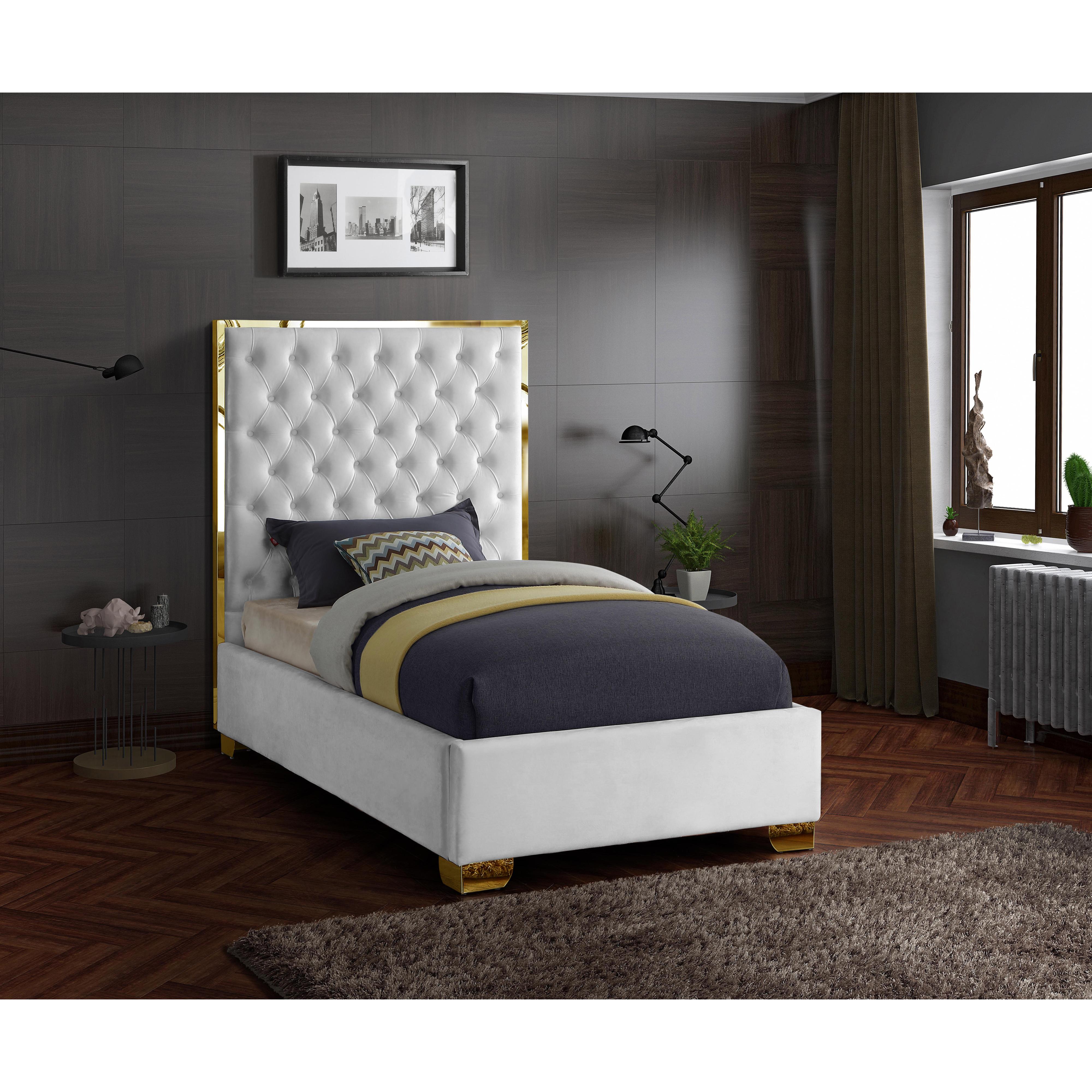 Meridian Lana White Velvet Twin Bed