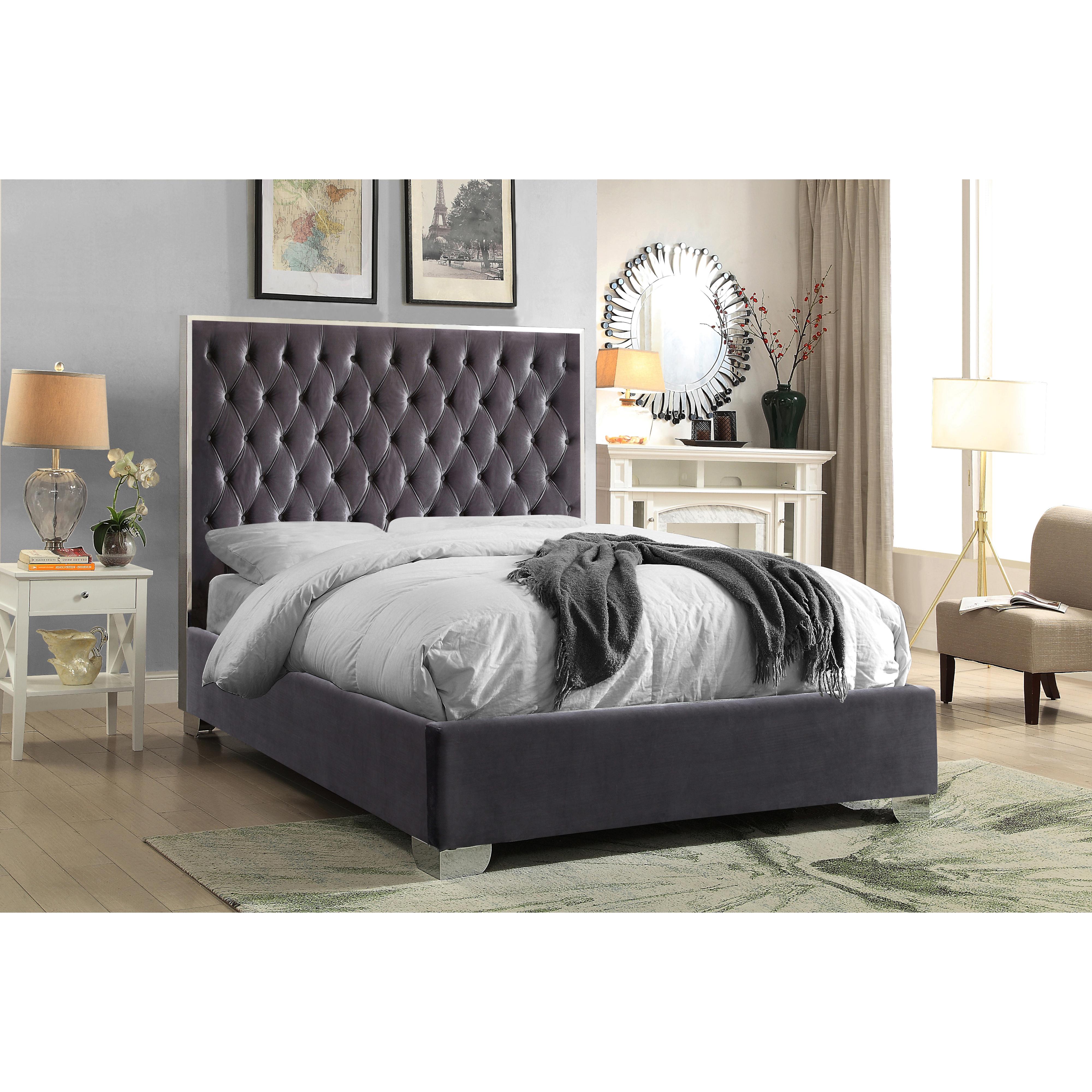 Meridian Lexi Grey Velvet Full Bed