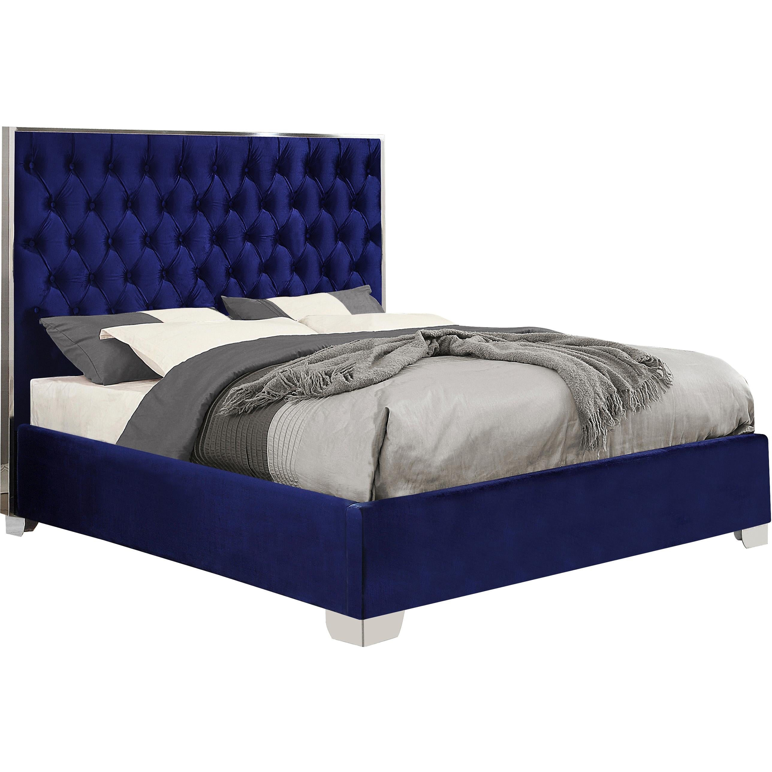 Meridian Lexi Navy Velvet Full Bed