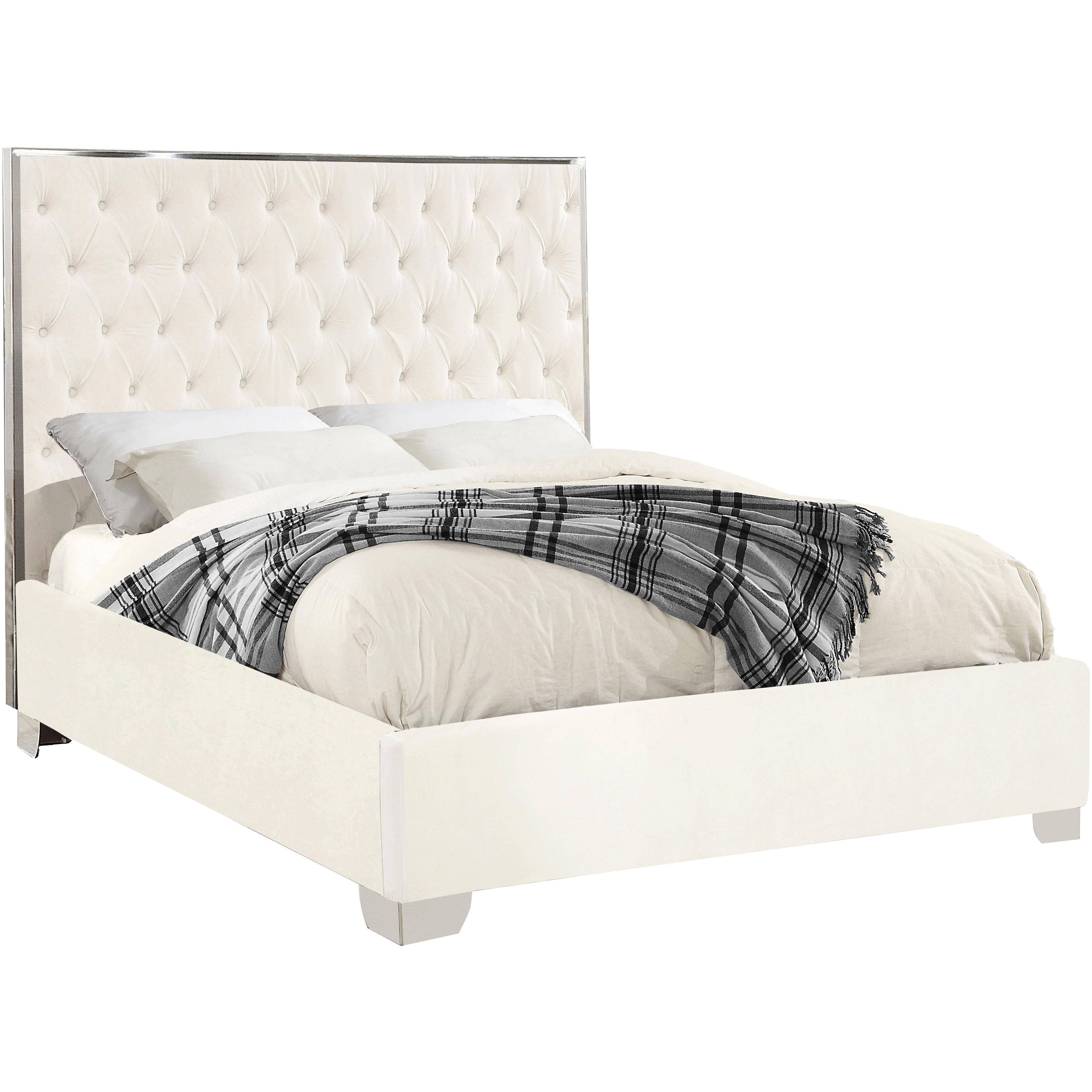 Meridian Lexi White Velvet Full Bed