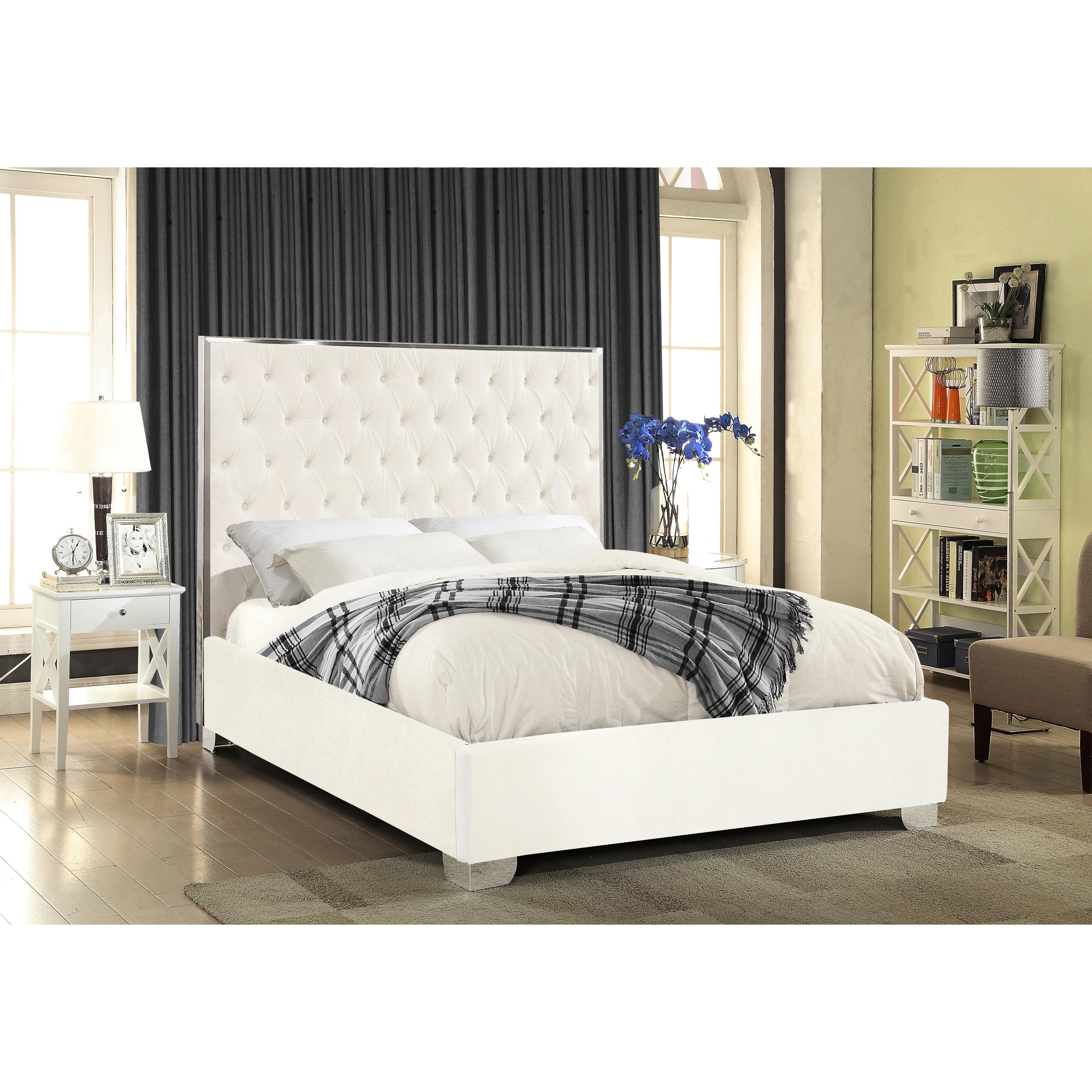 Meridian Lexi White Velvet Queen Bed