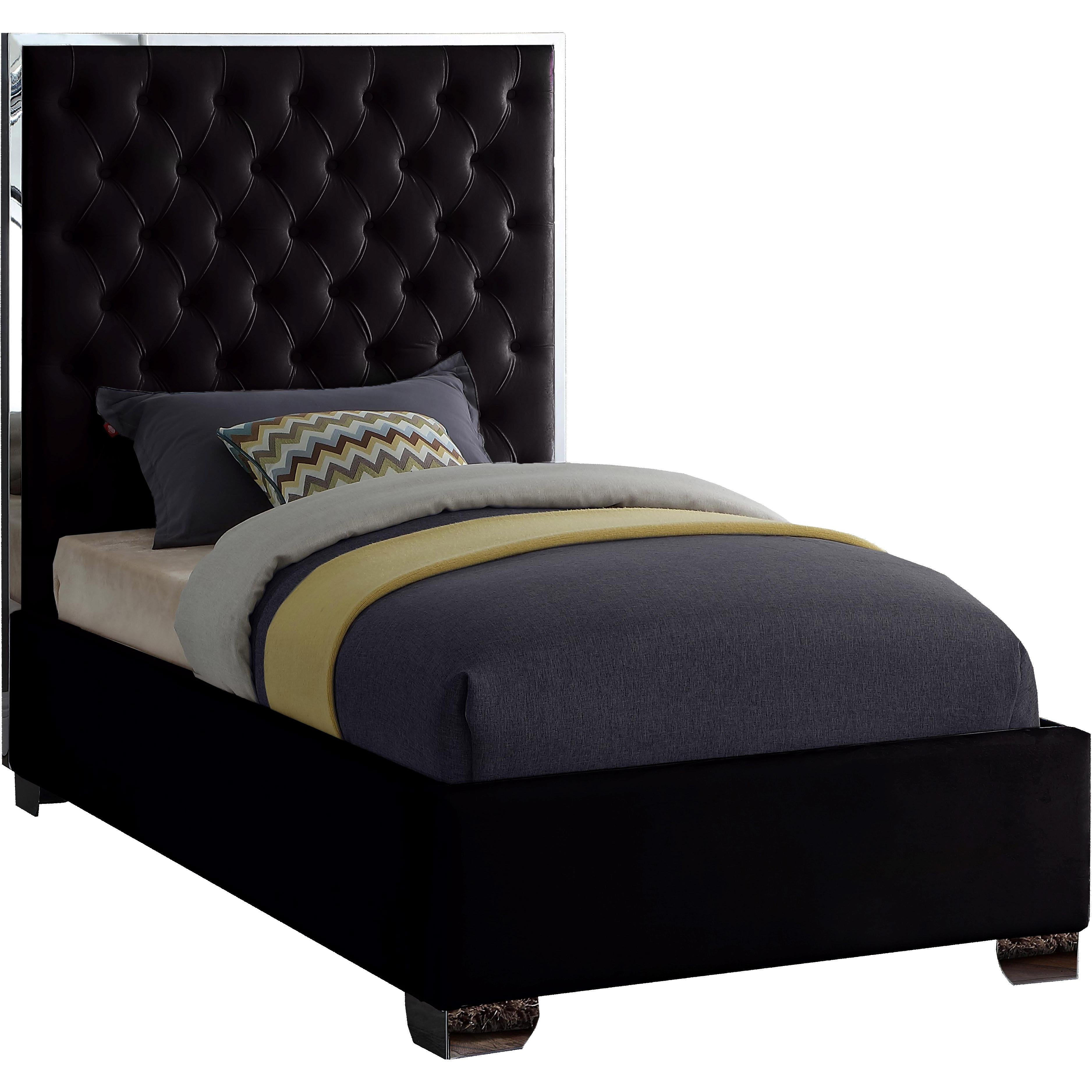 Meridian Lexi Black Velvet Twin Bed