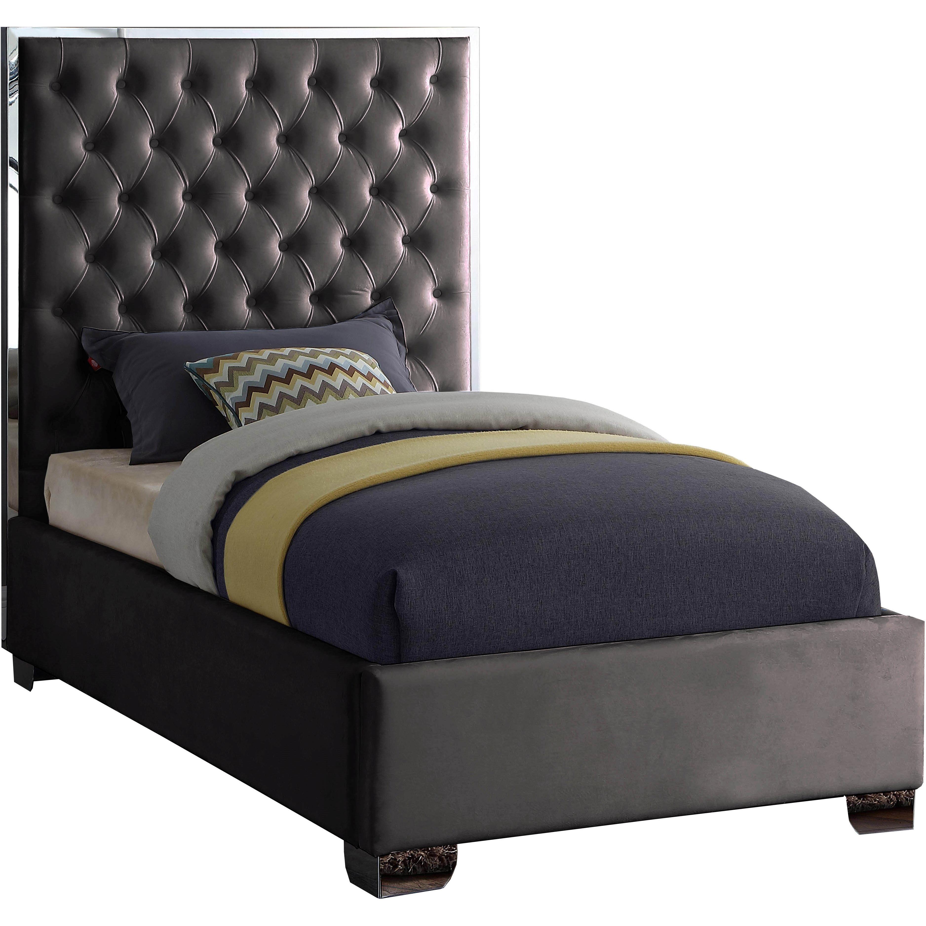 Meridian Lexi Grey Velvet Twin Bed