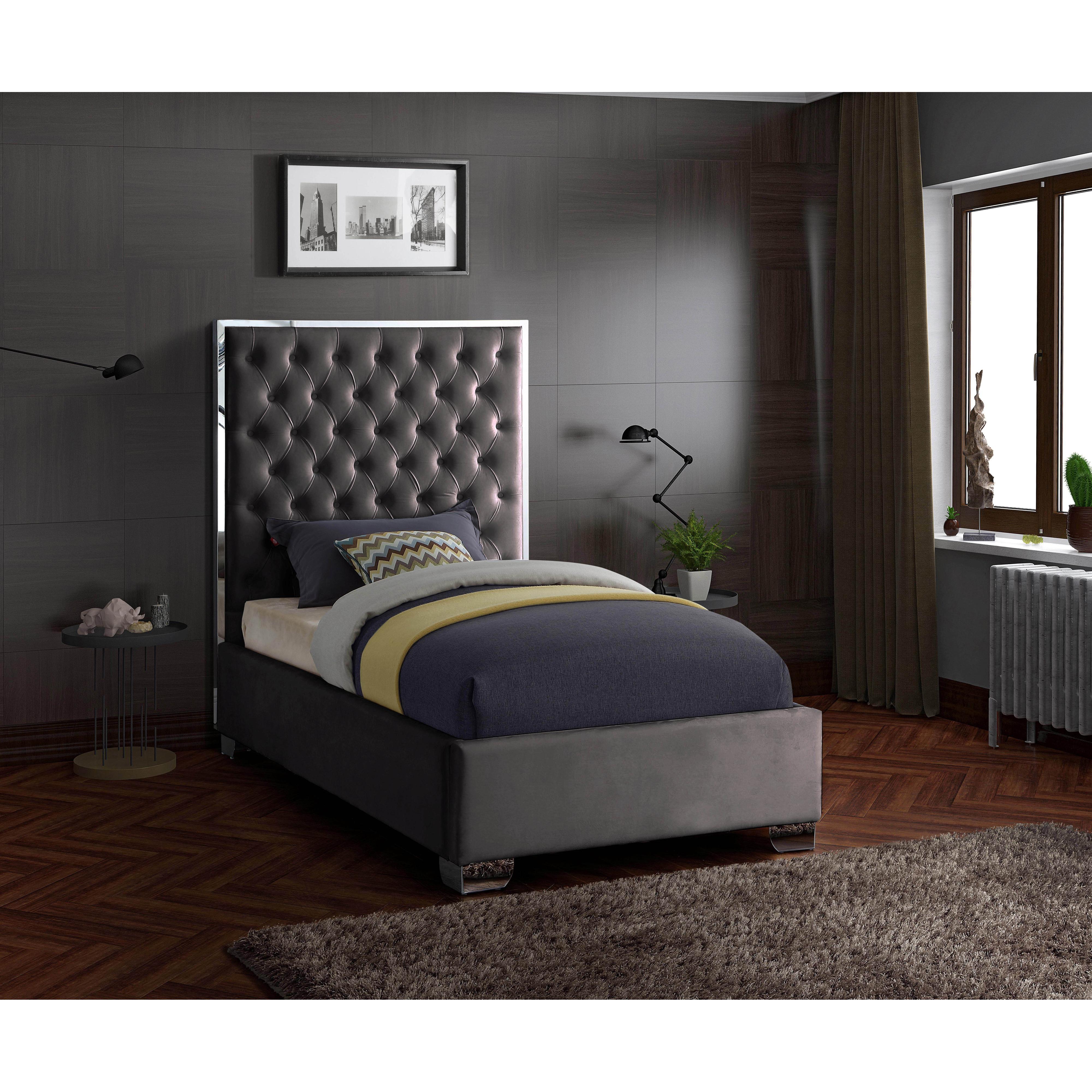 Meridian Lexi Grey Velvet Twin Bed