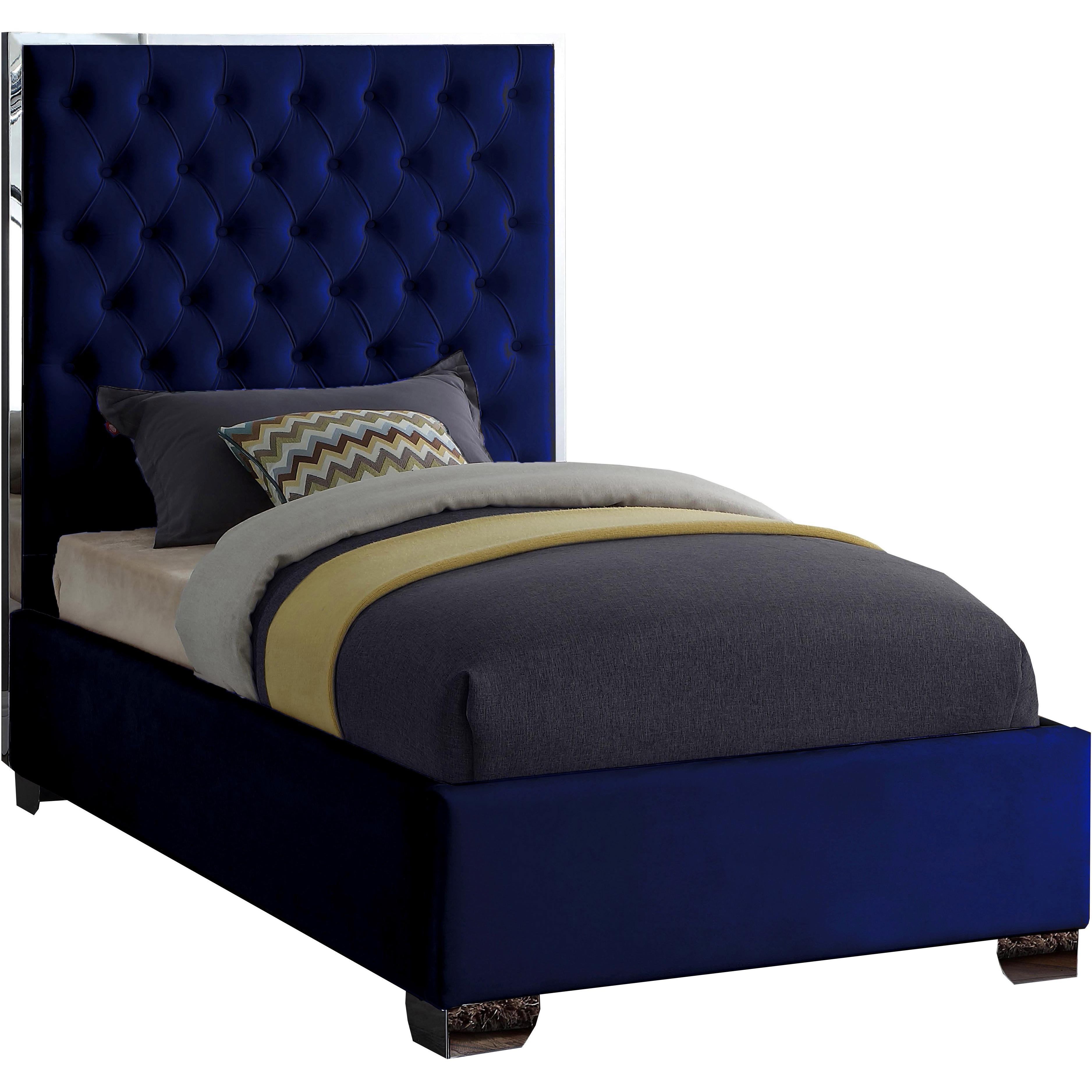 Meridian Lexi Navy Velvet Twin Bed