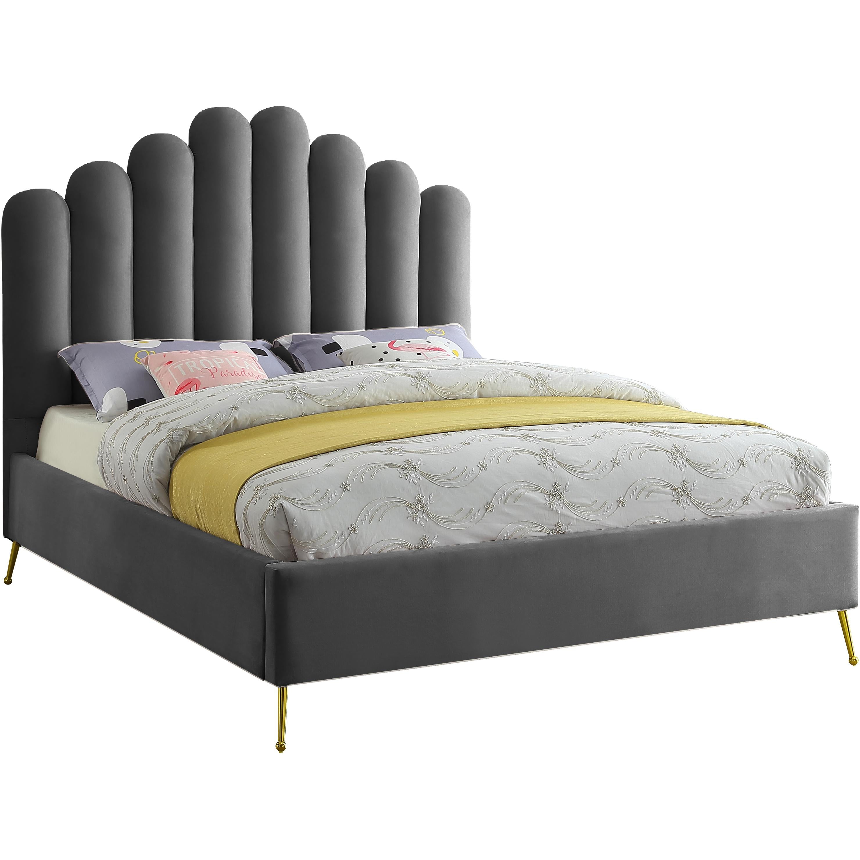 Meridian Lily Grey Velvet Full Bed