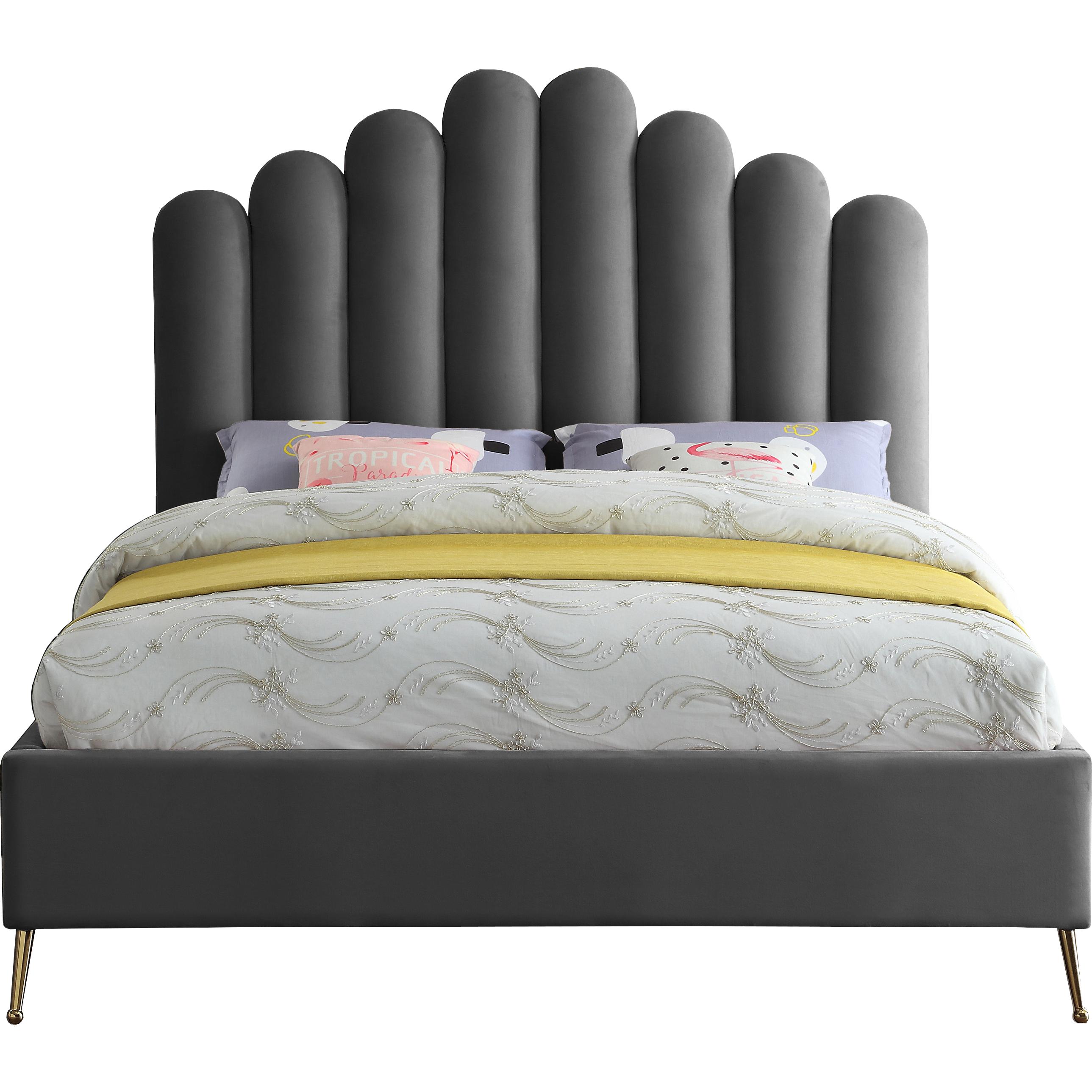Meridian Lily Grey Velvet Full Bed