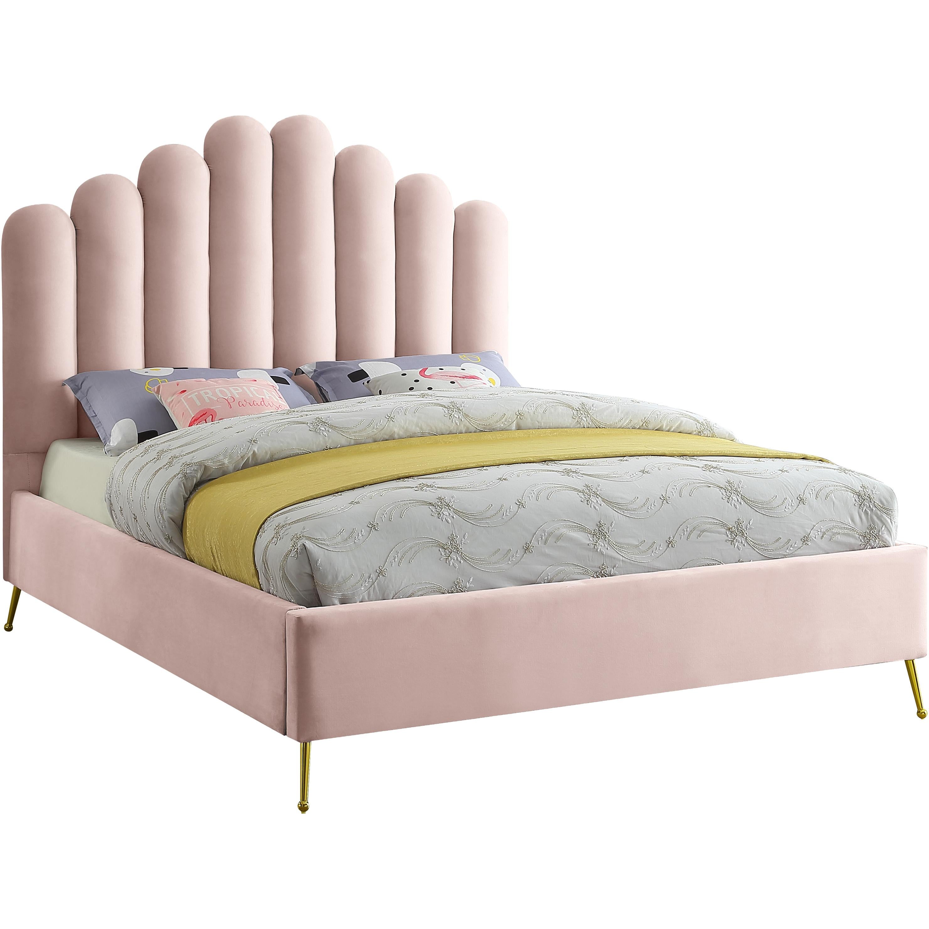 Meridian Lily Pink Velvet Full Bed