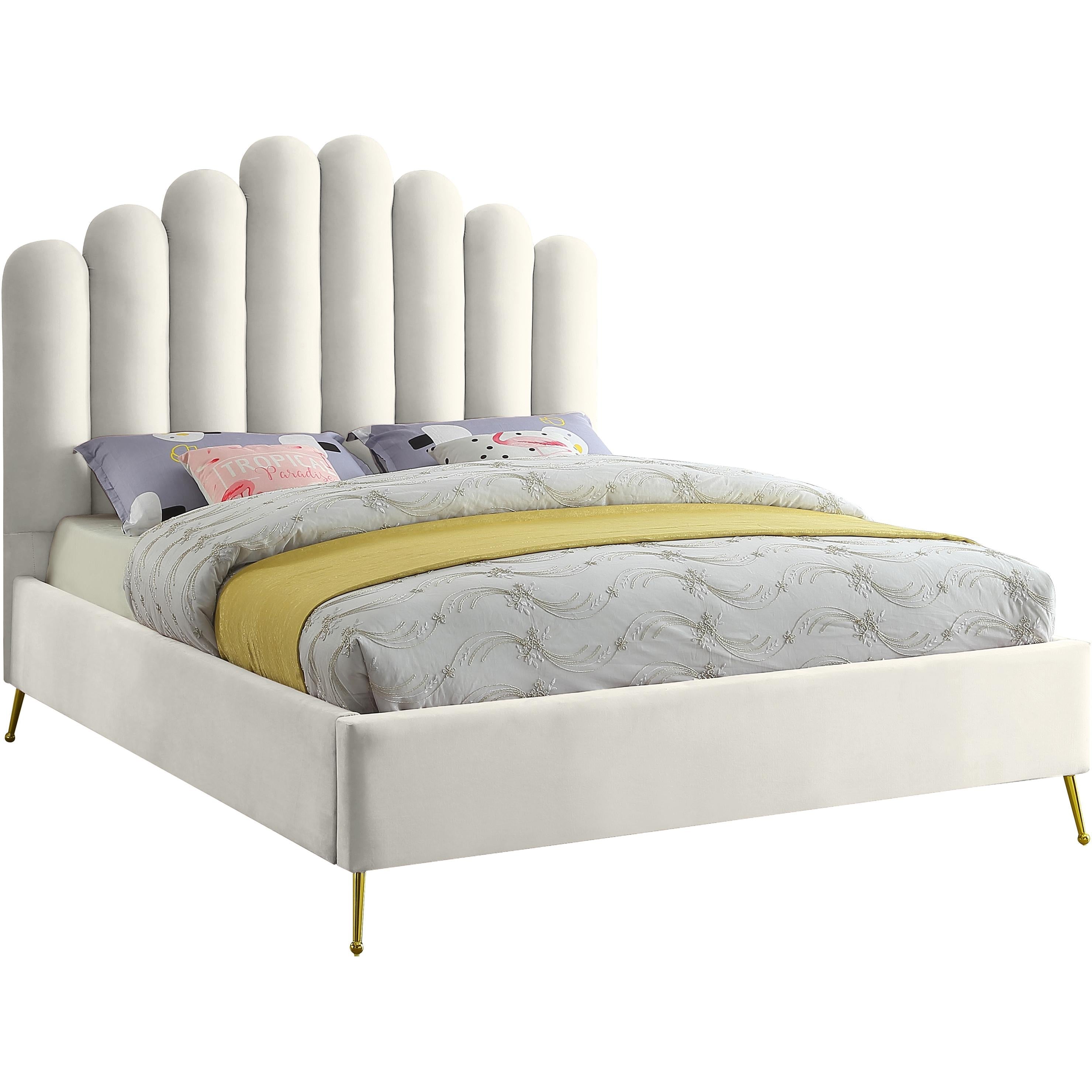 Meridian Lily Cream Velvet King Bed
