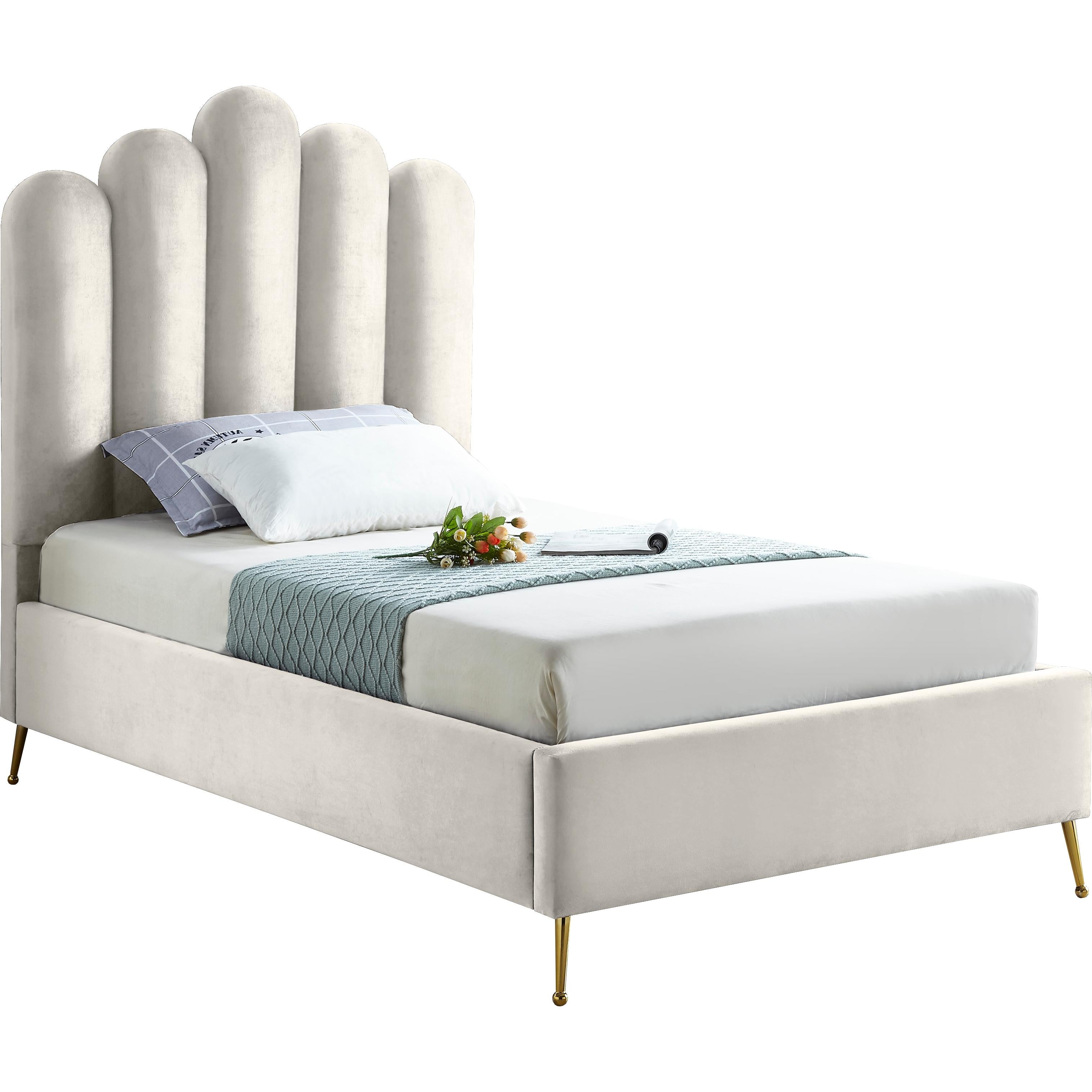 Meridian Lily Cream Velvet Twin Bed