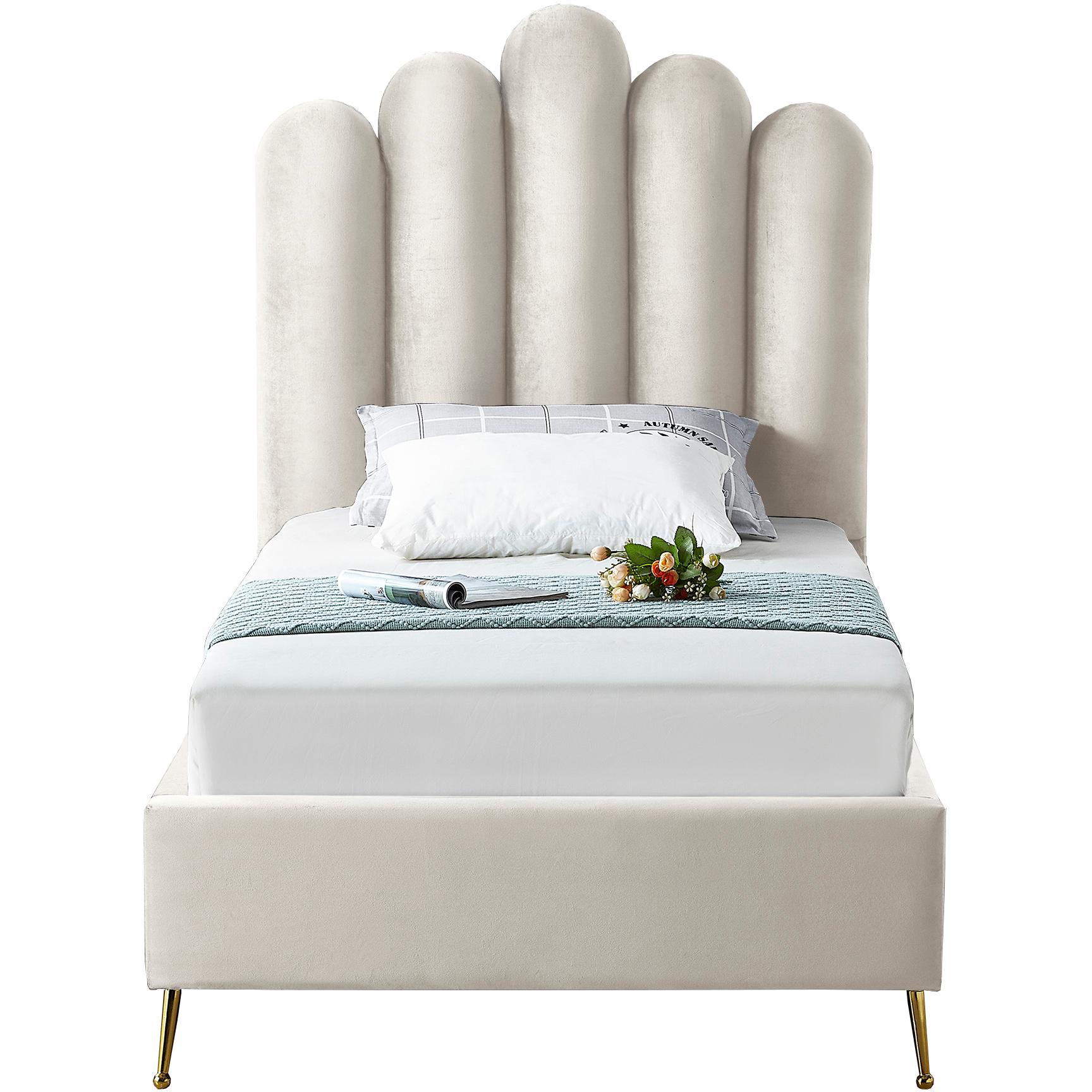 Meridian Lily Cream Velvet Twin Bed