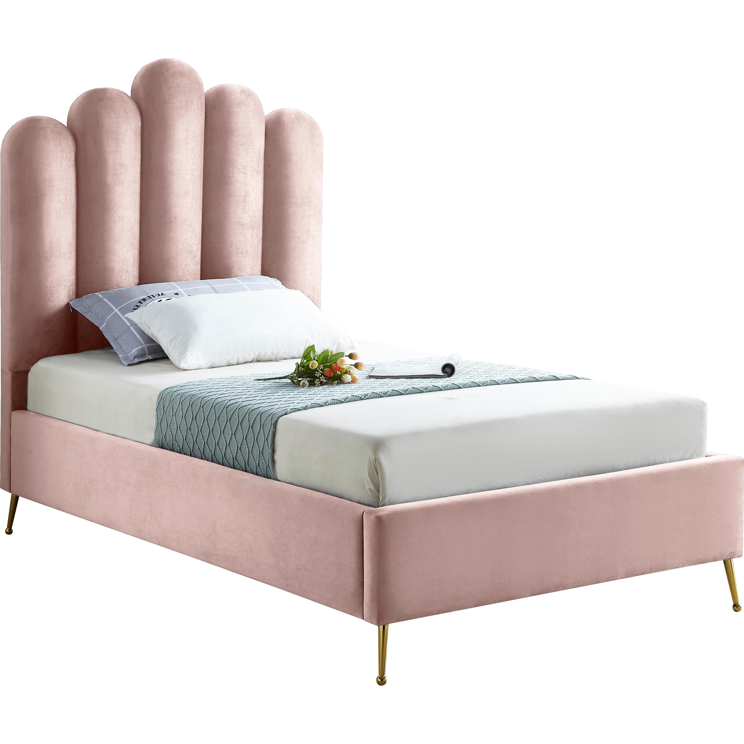 Meridian Lily Pink Velvet Twin Bed