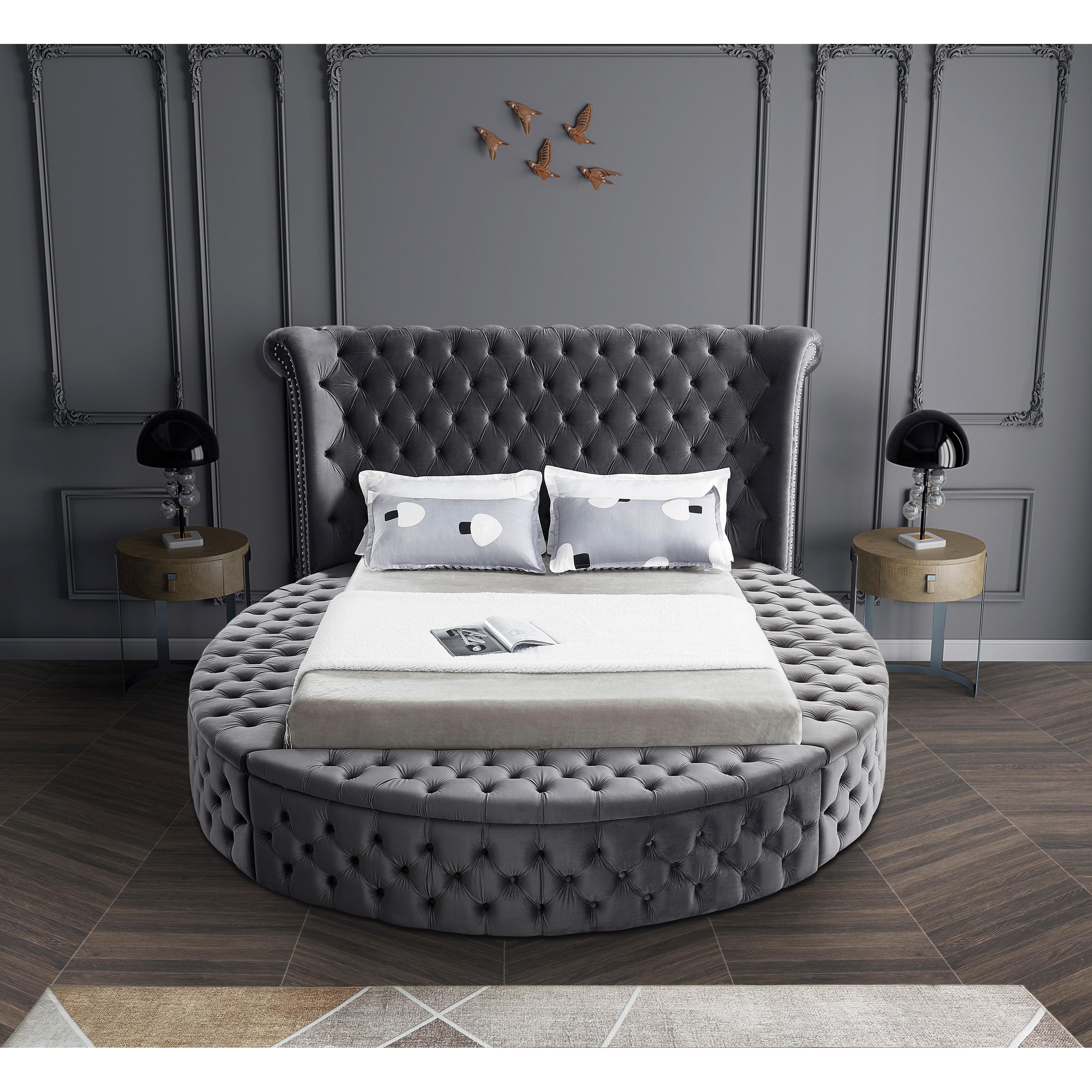 Meridian Luxus Grey Velvet King Bed (3 Boxes)
