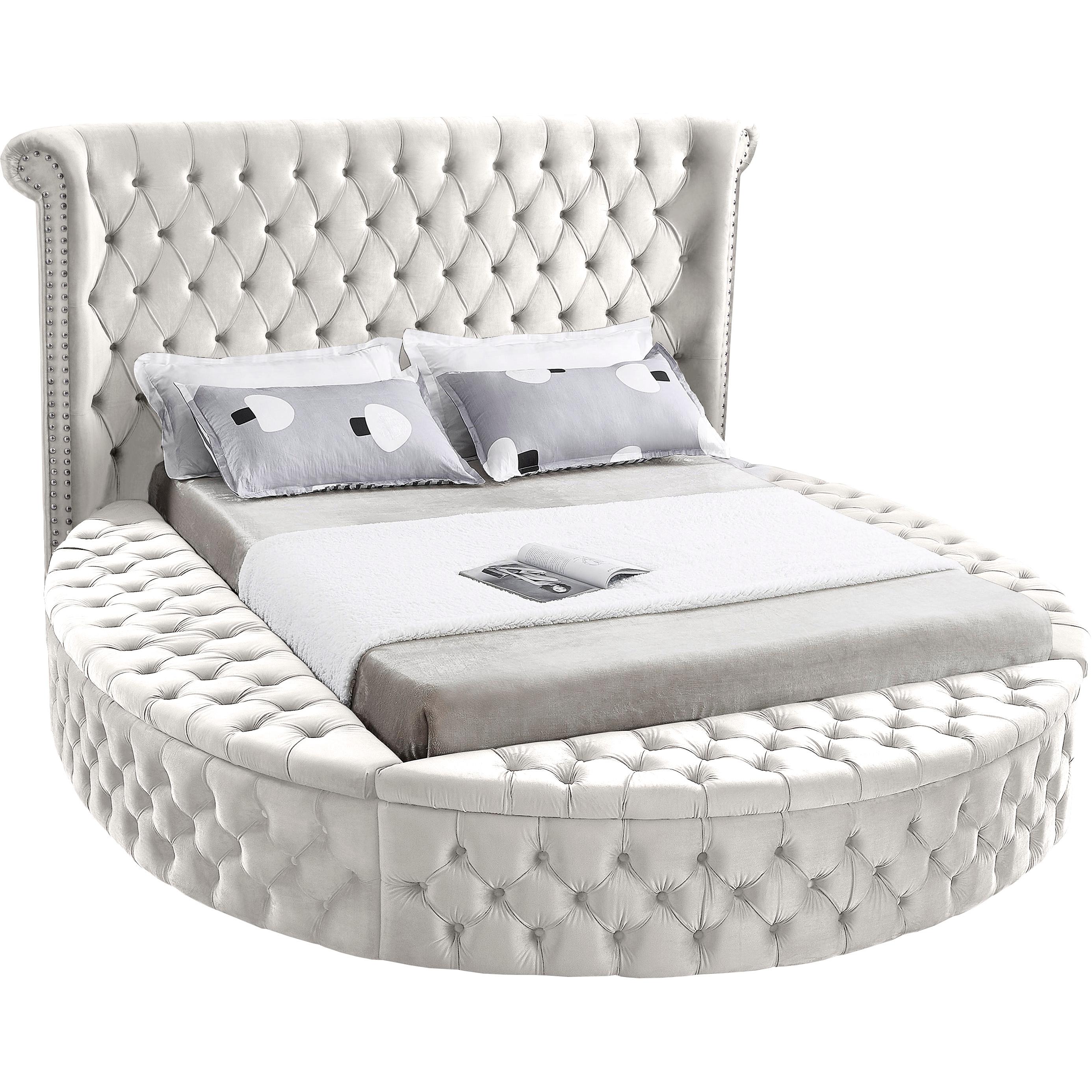 Meridian Luxus Cream Velvet Queen Bed (3 Boxes)