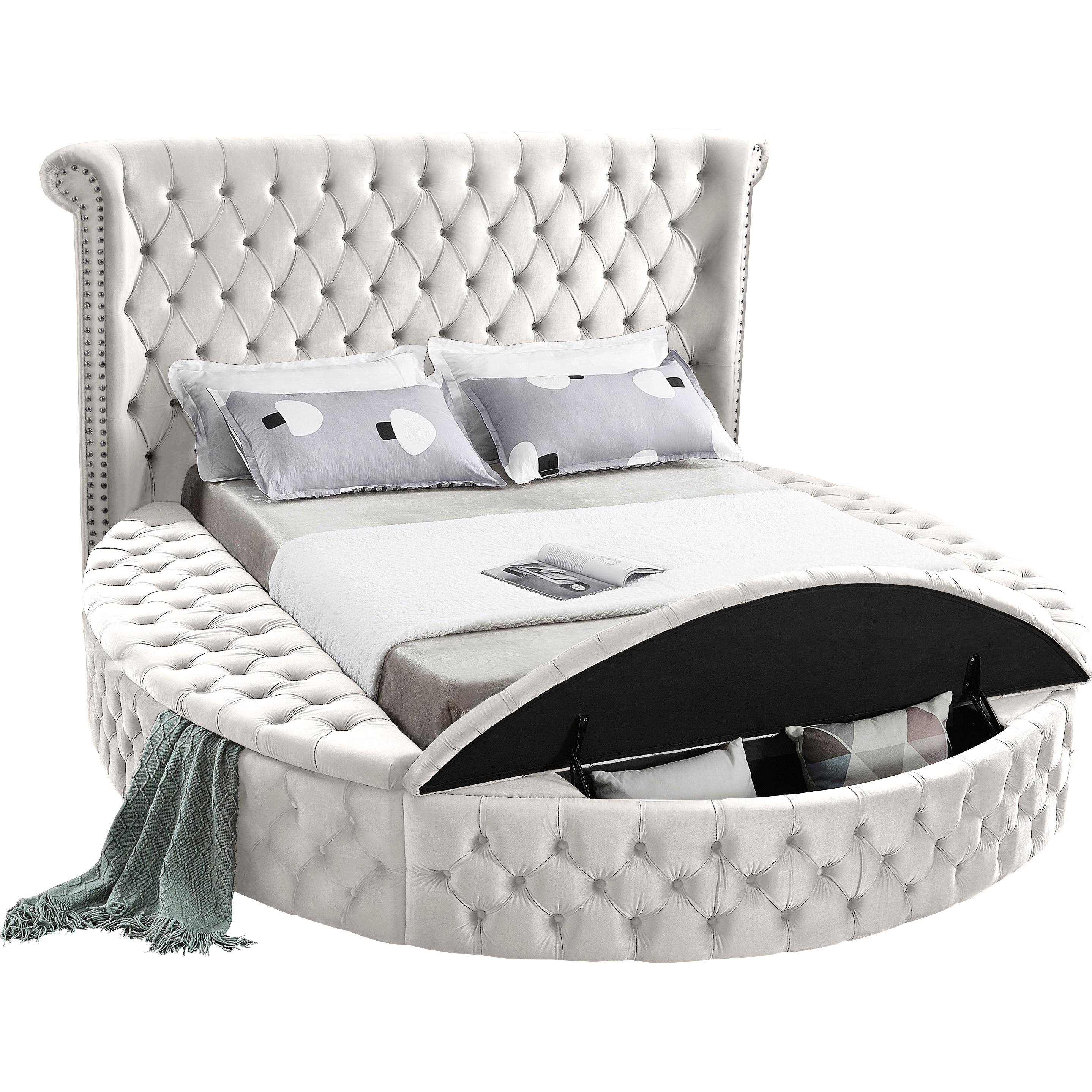Meridian Luxus Cream Velvet Queen Bed (3 Boxes)