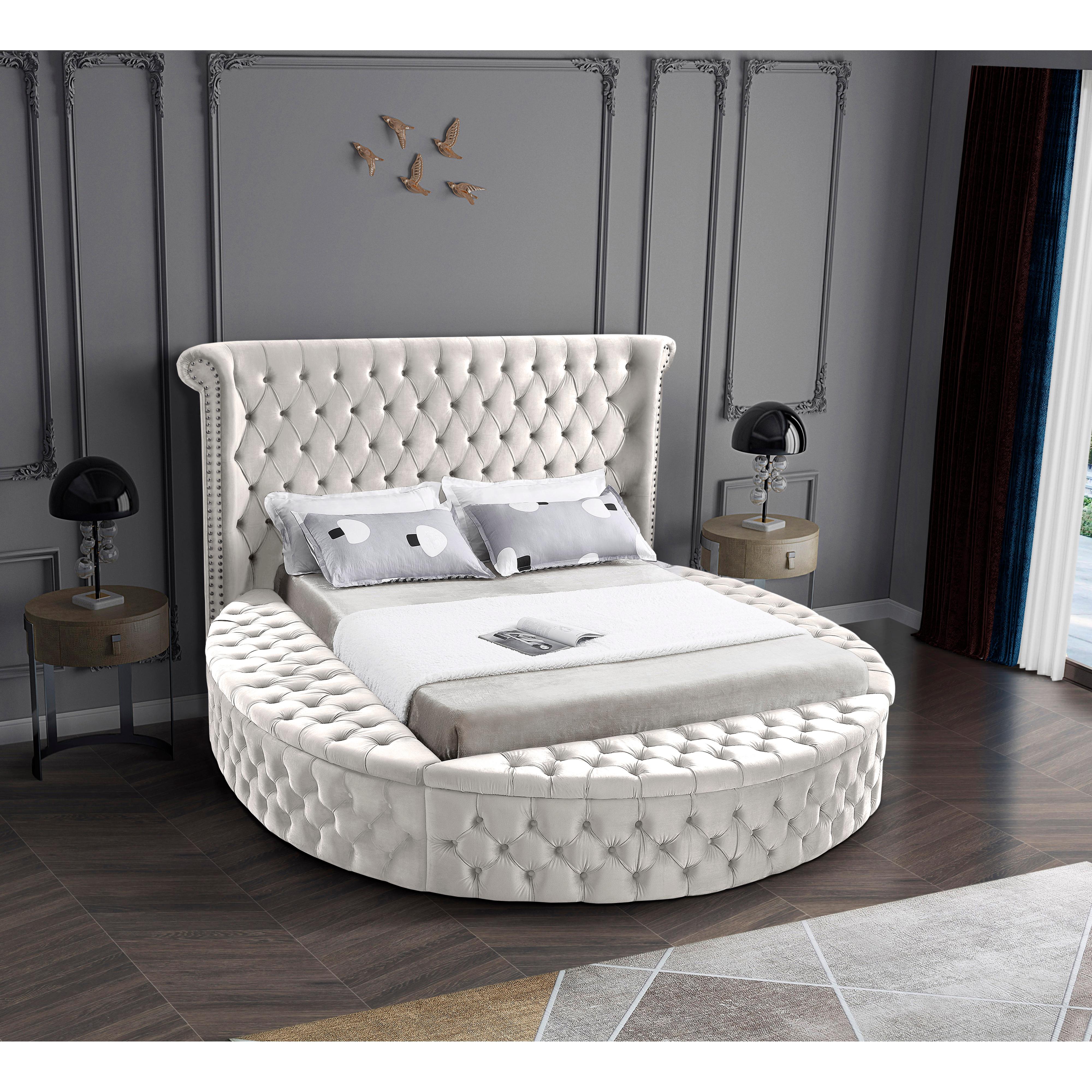 Meridian Luxus Cream Velvet Queen Bed (3 Boxes)