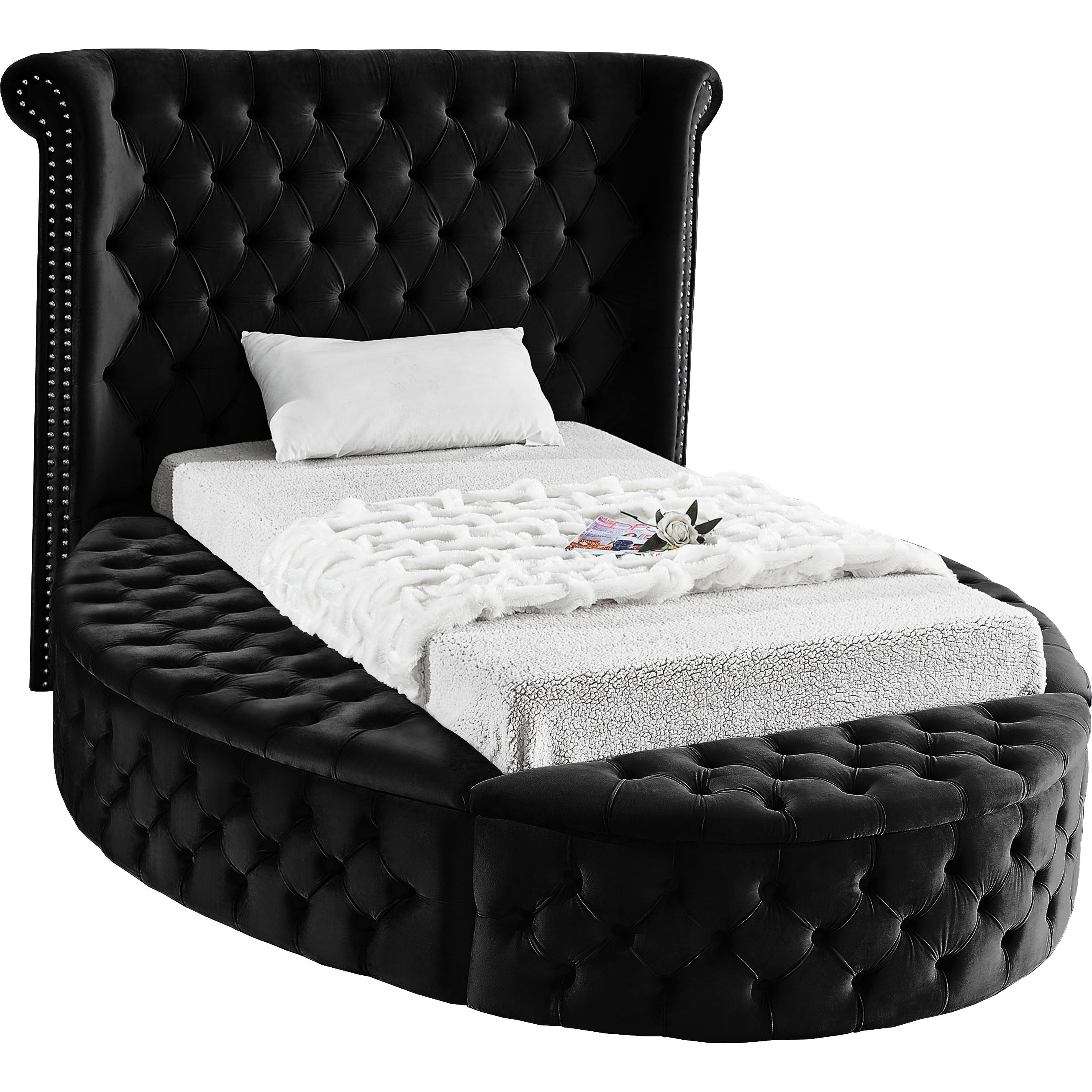 Meridian Luxus Black Velvet Twin Bed (3 Boxes)