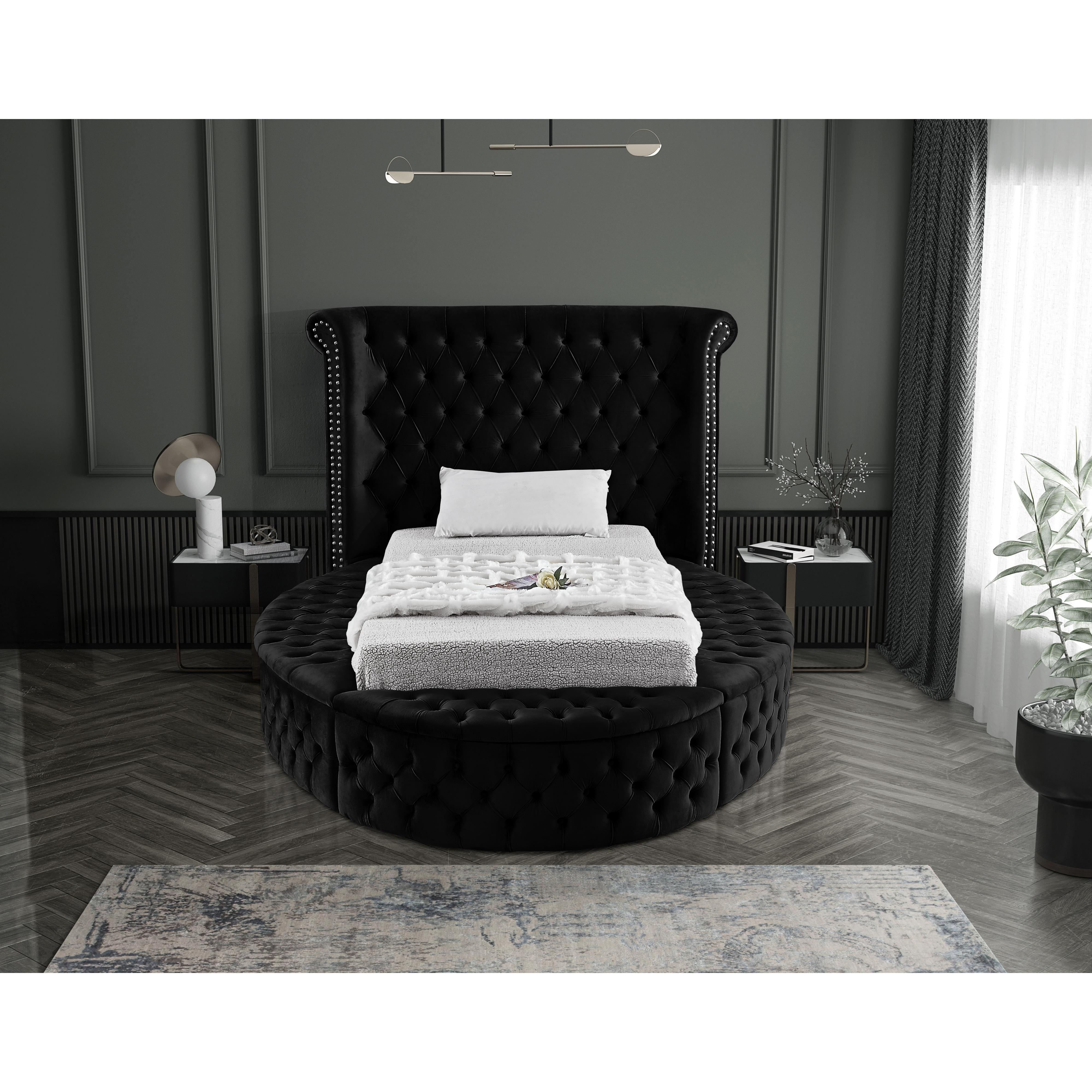 Meridian Luxus Black Velvet Twin Bed (3 Boxes)