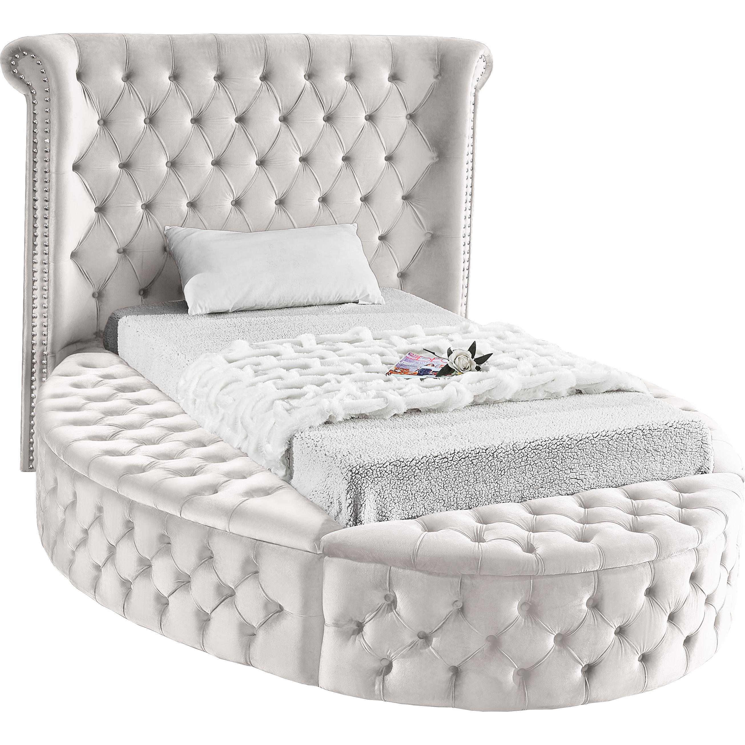 Meridian Luxus Cream Velvet Twin Bed (3 Boxes)