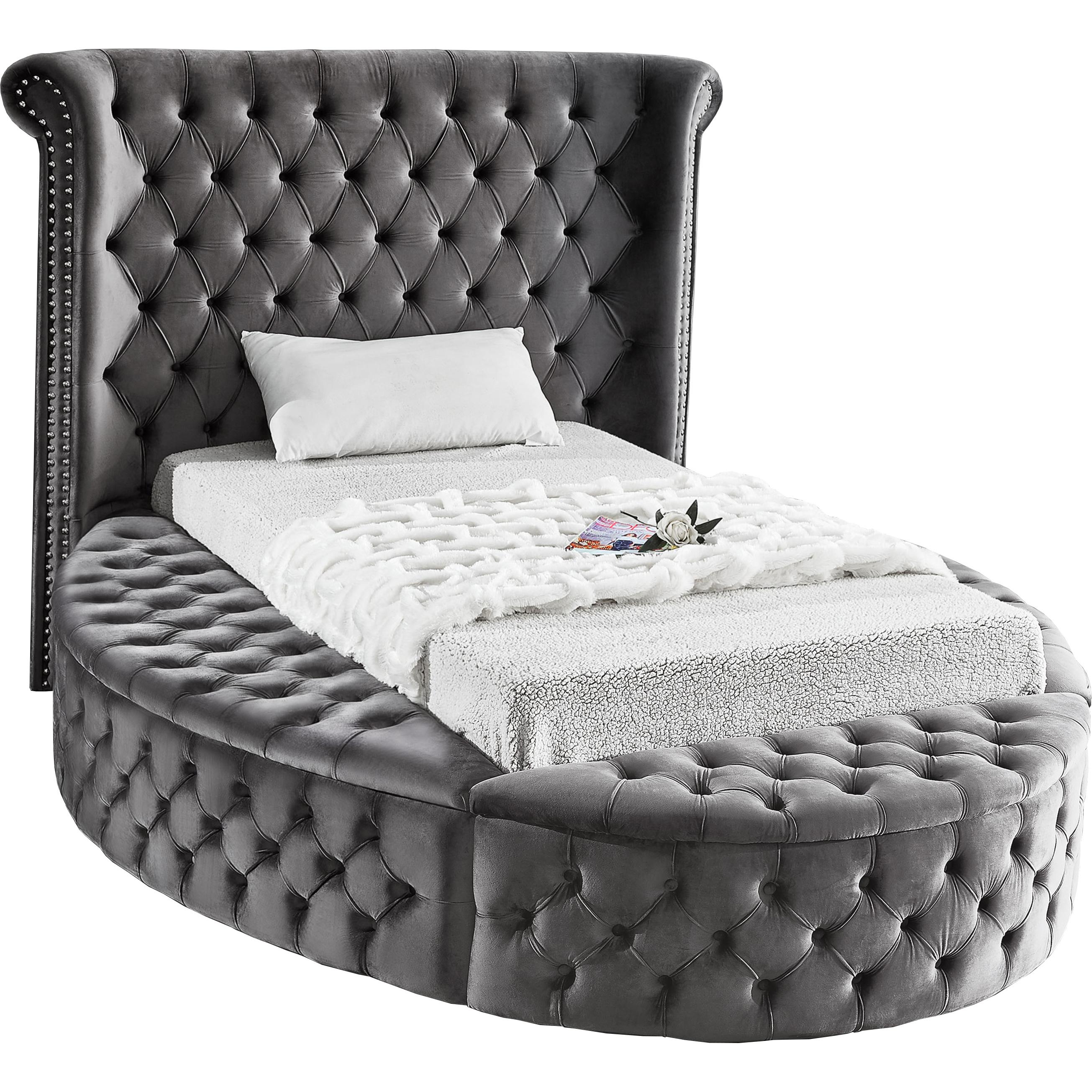 Meridian Luxus Grey Velvet Twin Bed (3 Boxes)