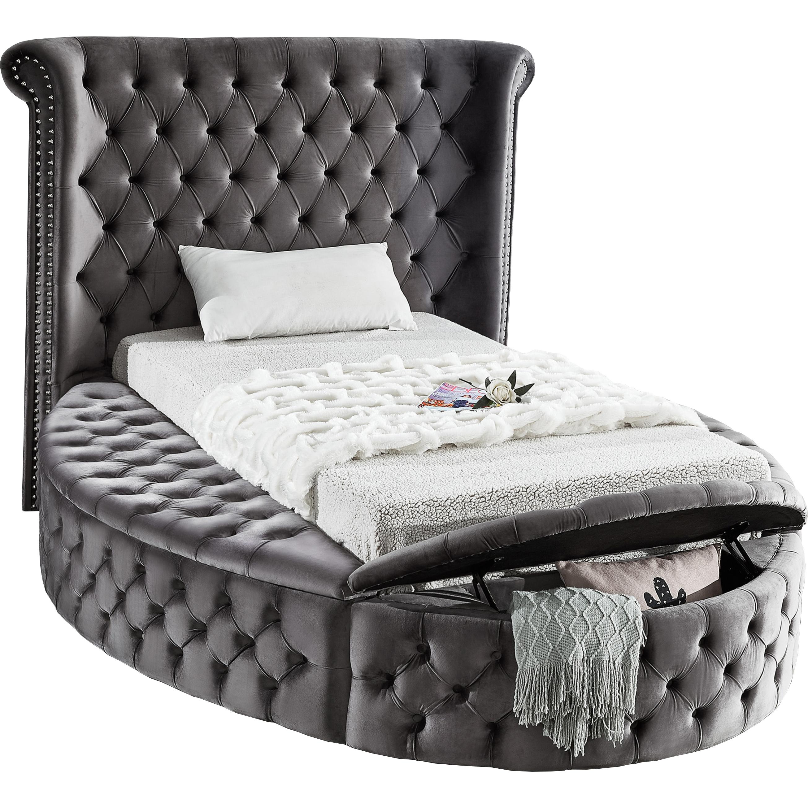 Meridian Luxus Grey Velvet Twin Bed (3 Boxes)