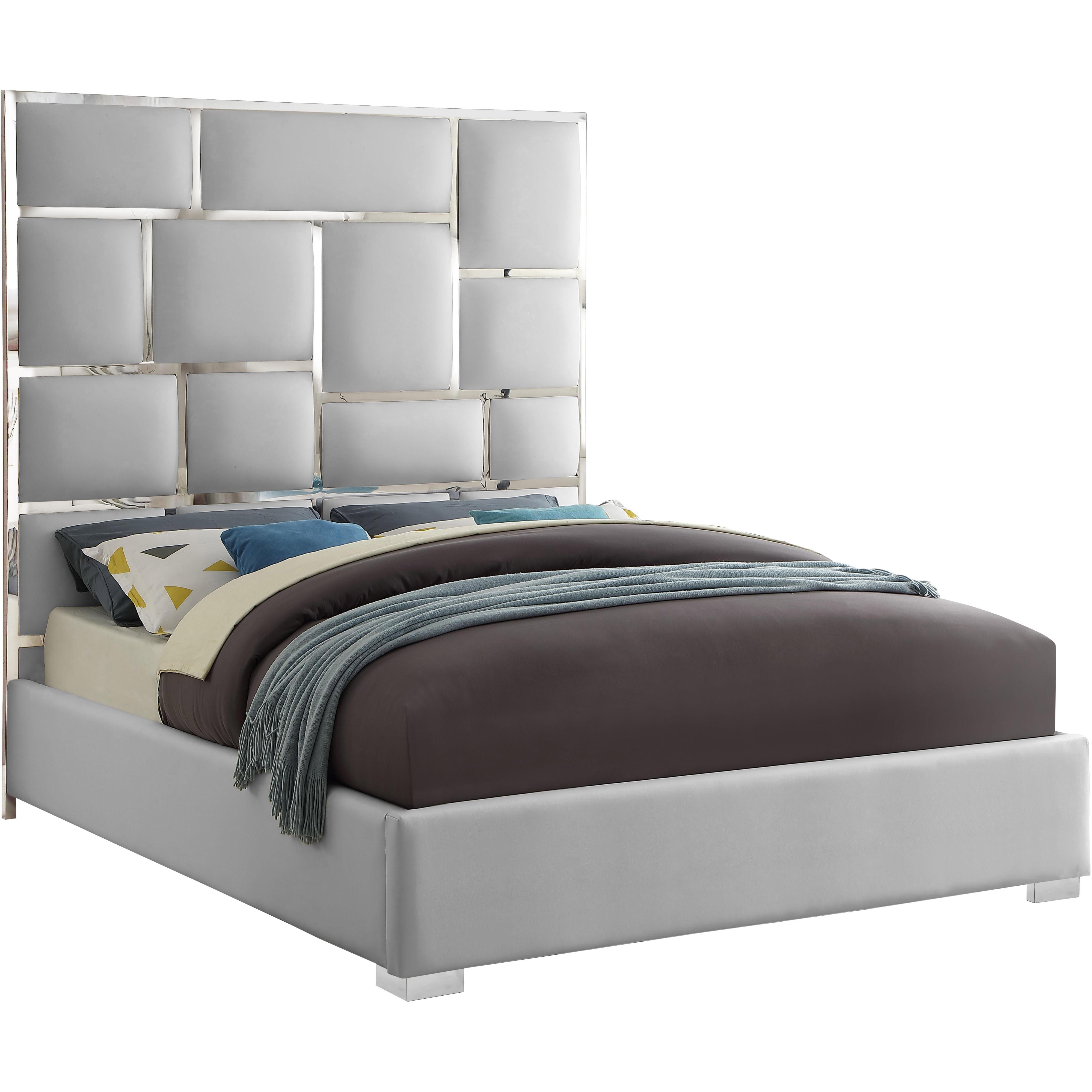 Meridian Milan White Vegan Leather Queen Bed