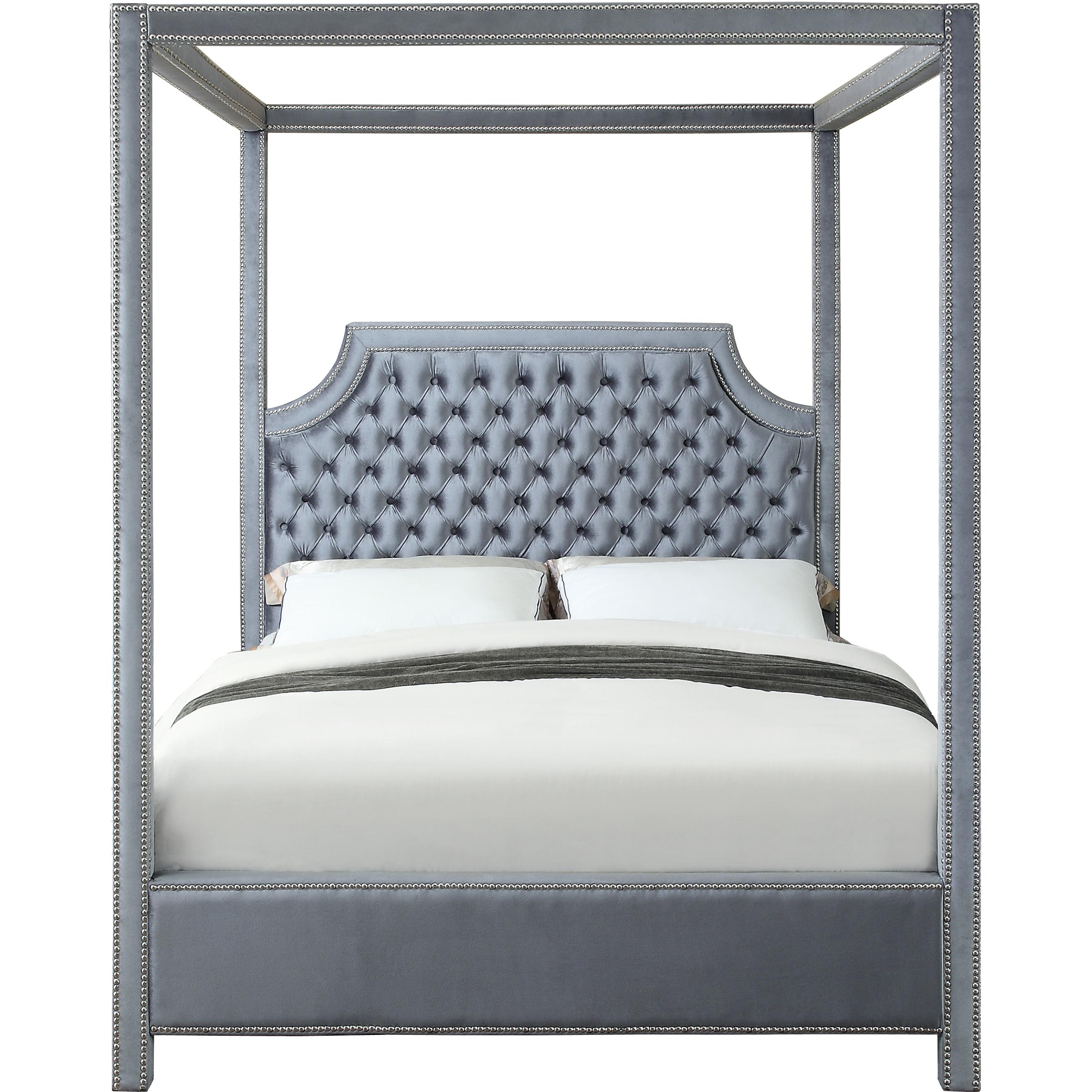 Meridian Rowan Grey Velvet King Bed (3 Boxes)